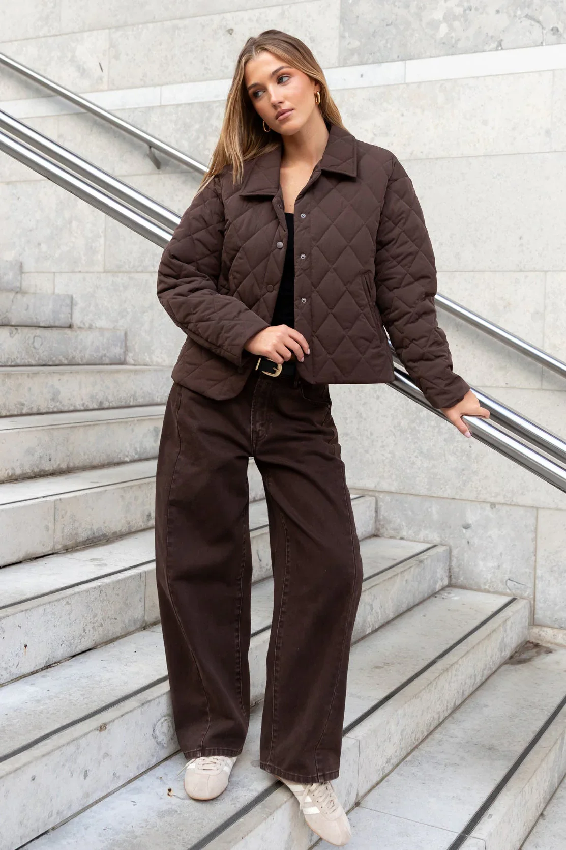 Among The Brave Absolute Soft Collared Quilted Jacket - Chocolate - Image 4
