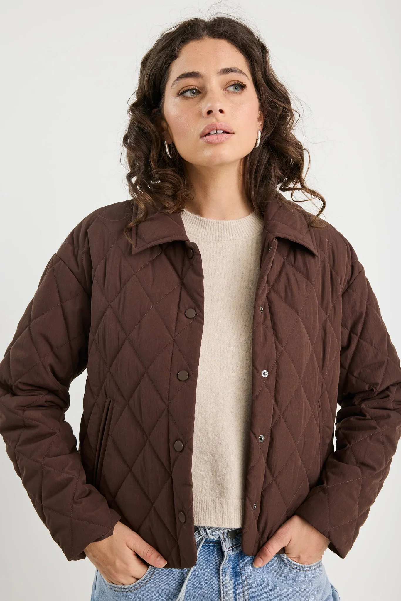 Among The Brave Absolute Soft Collared Quilted Jacket - Chocolate - Image 5