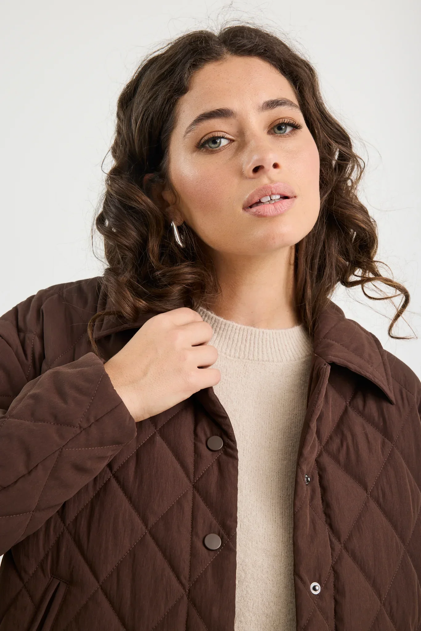 Among The Brave Absolute Soft Collared Quilted Jacket - Chocolate - Image 6