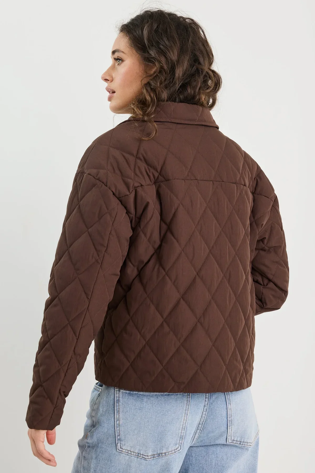 Among The Brave Absolute Soft Collared Quilted Jacket - Chocolate - Image 7