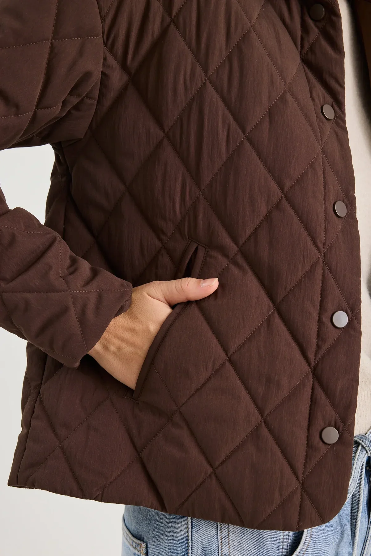 Among The Brave Absolute Soft Collared Quilted Jacket - Chocolate - Image 8