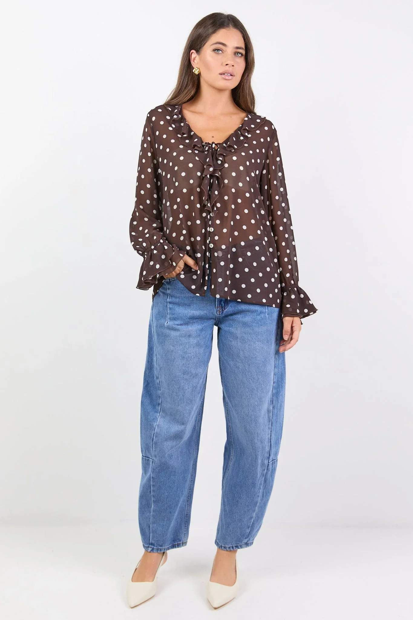 Among The Brave Bohemian Blouse - Chocolate Polkadot - Image 3