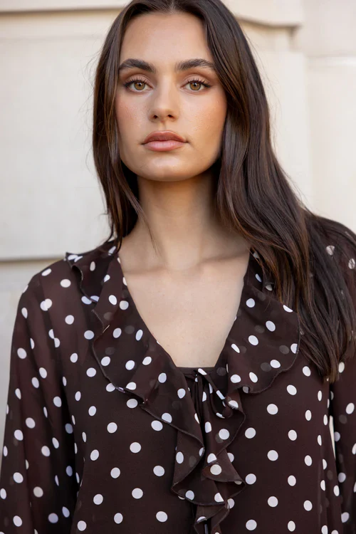 Among The Brave Bohemian Blouse - Chocolate Polkadot - Image 4