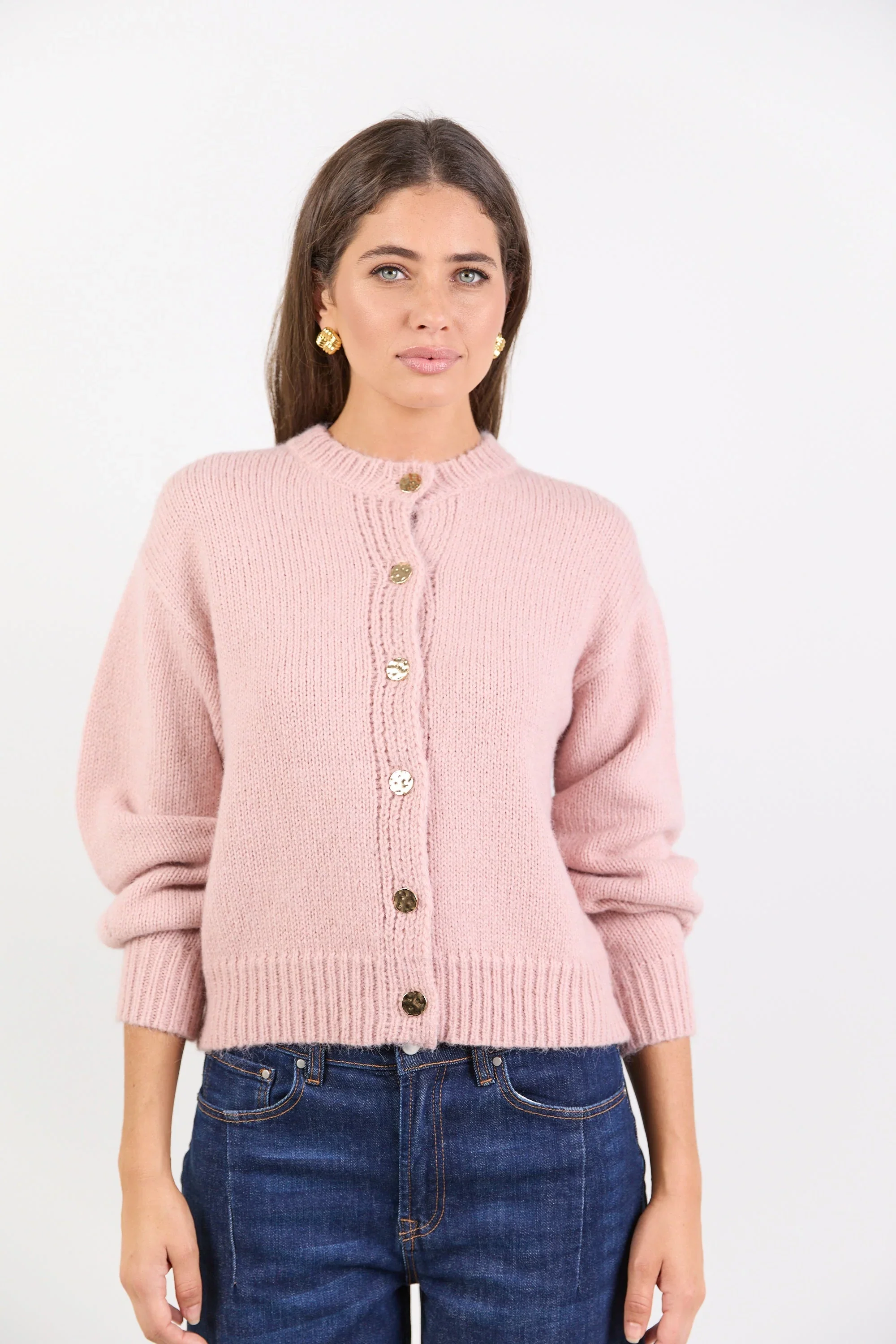 Among The Brave Mirage Fluffy Crewneck Cardigan - Blush - Image 3