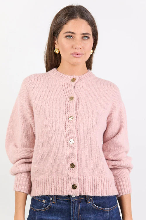 Among The Brave Mirage Fluffy Crewneck Cardigan - Blush - Image 4