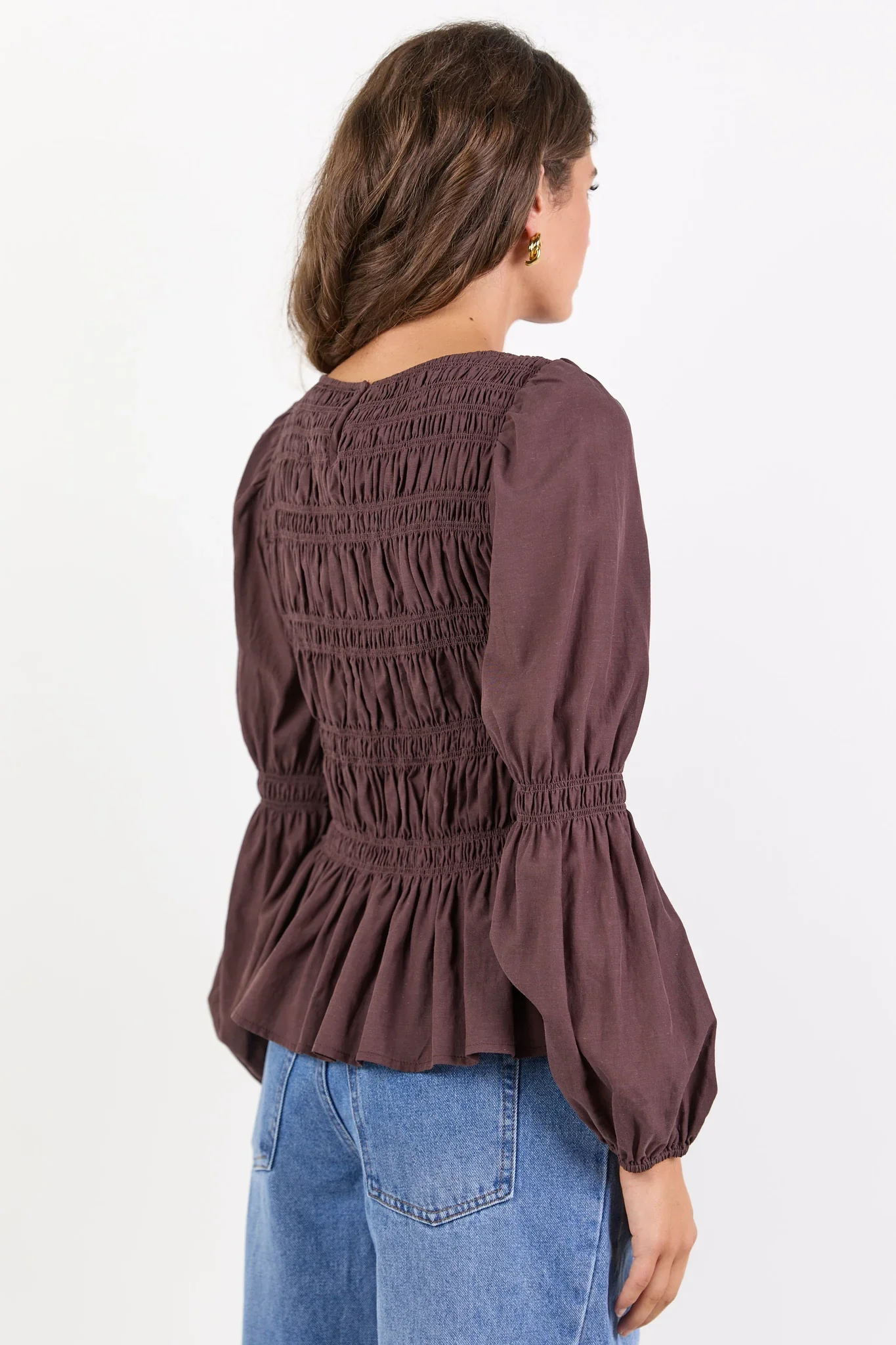 Among The Brave Required - Chocolate LS Shirred Bodice Top - Image 4
