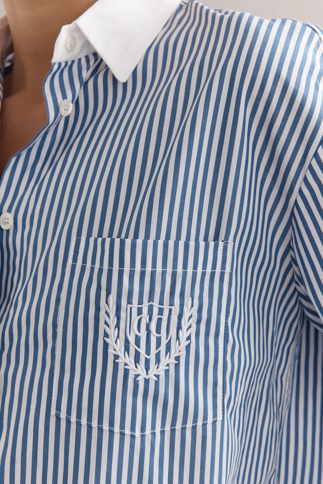 Caitlin Crisp Varsity Shirt - Denim Stripe - Image 10