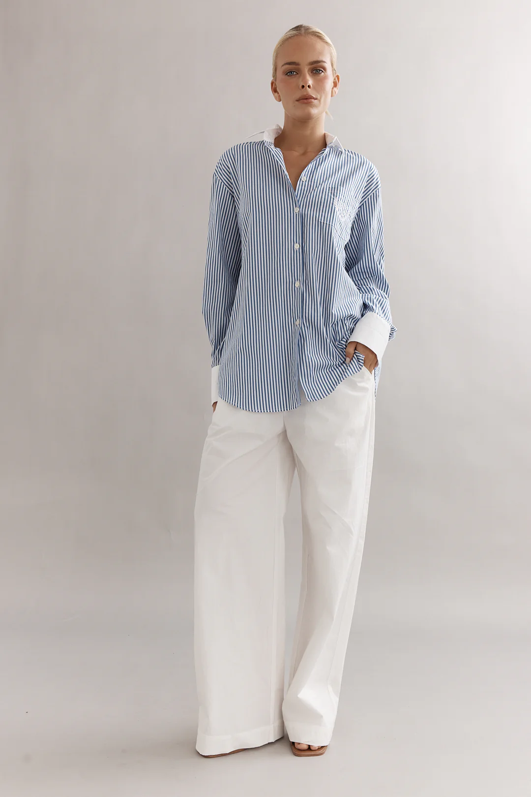 Caitlin Crisp Varsity Shirt - Denim Stripe - Image 3