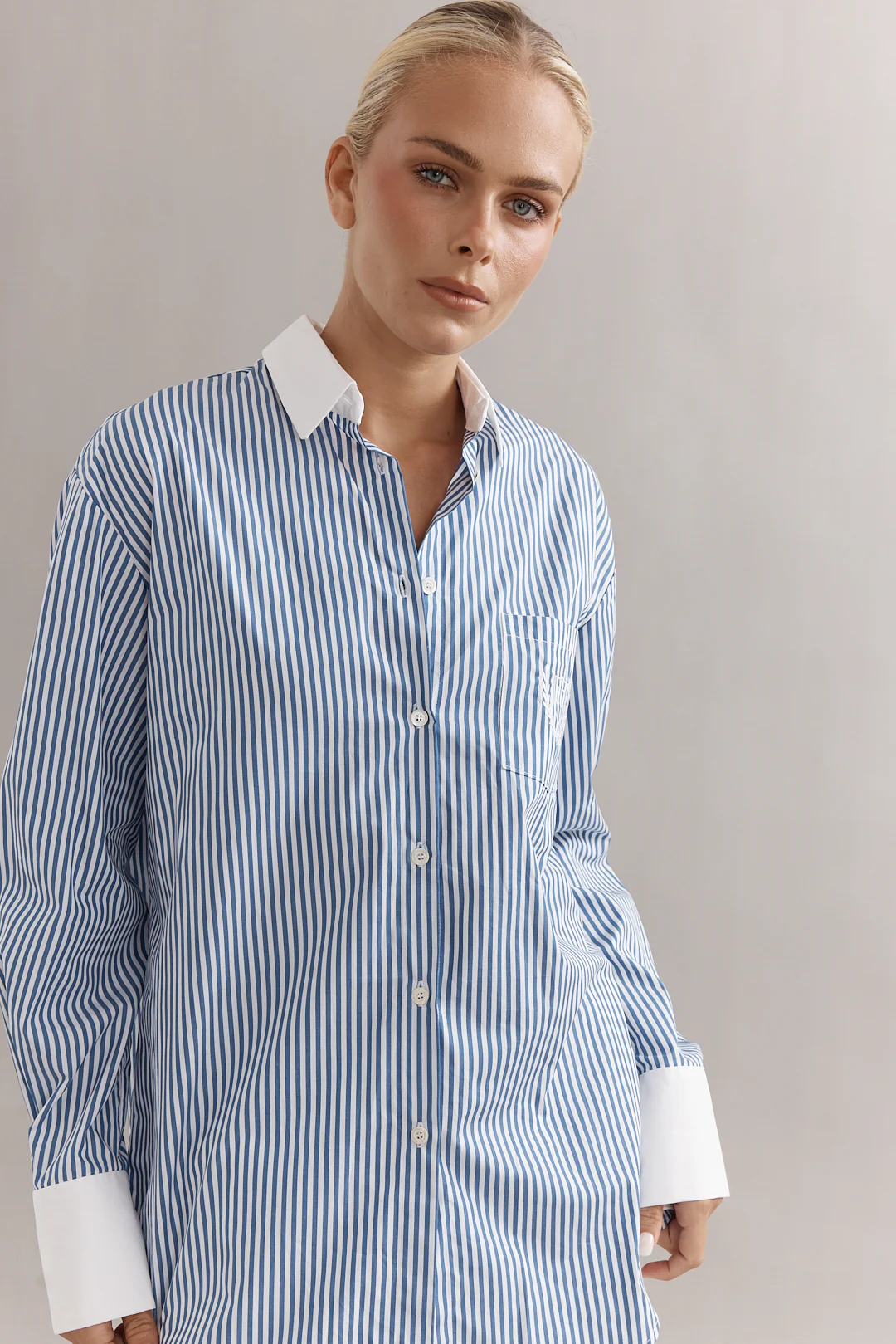 Caitlin Crisp Varsity Shirt - Denim Stripe - Image 4