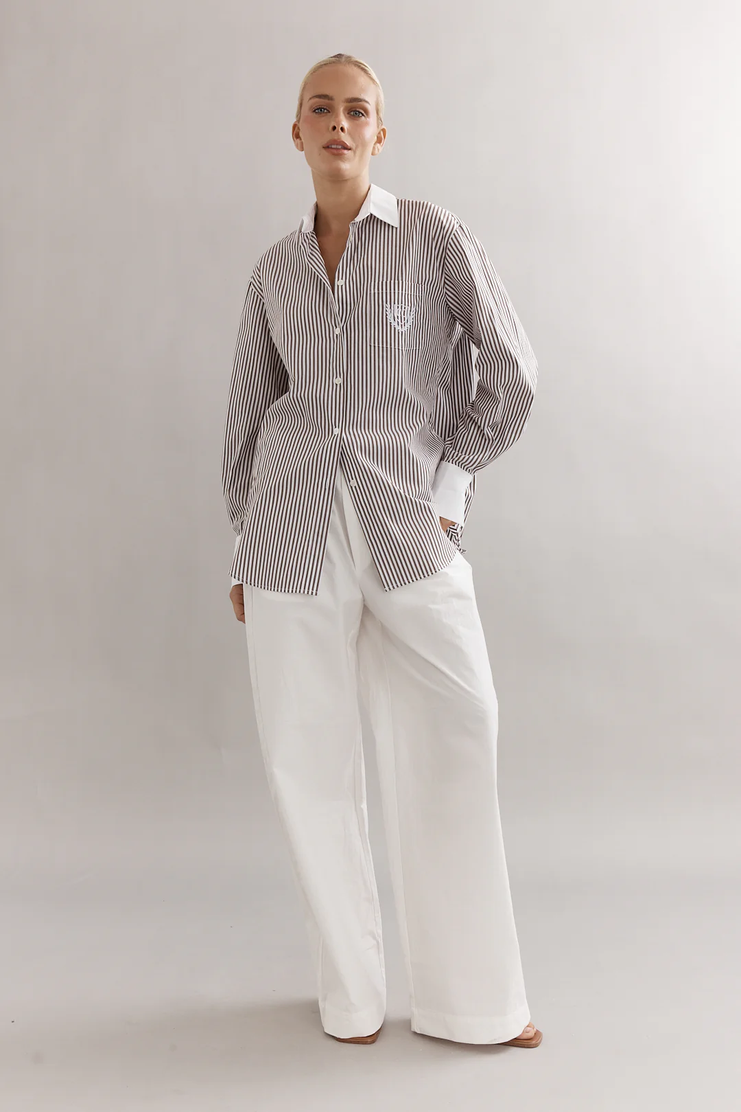 Caitlin Crisp Varsity Shirt - Mocha Stripe - Image 10