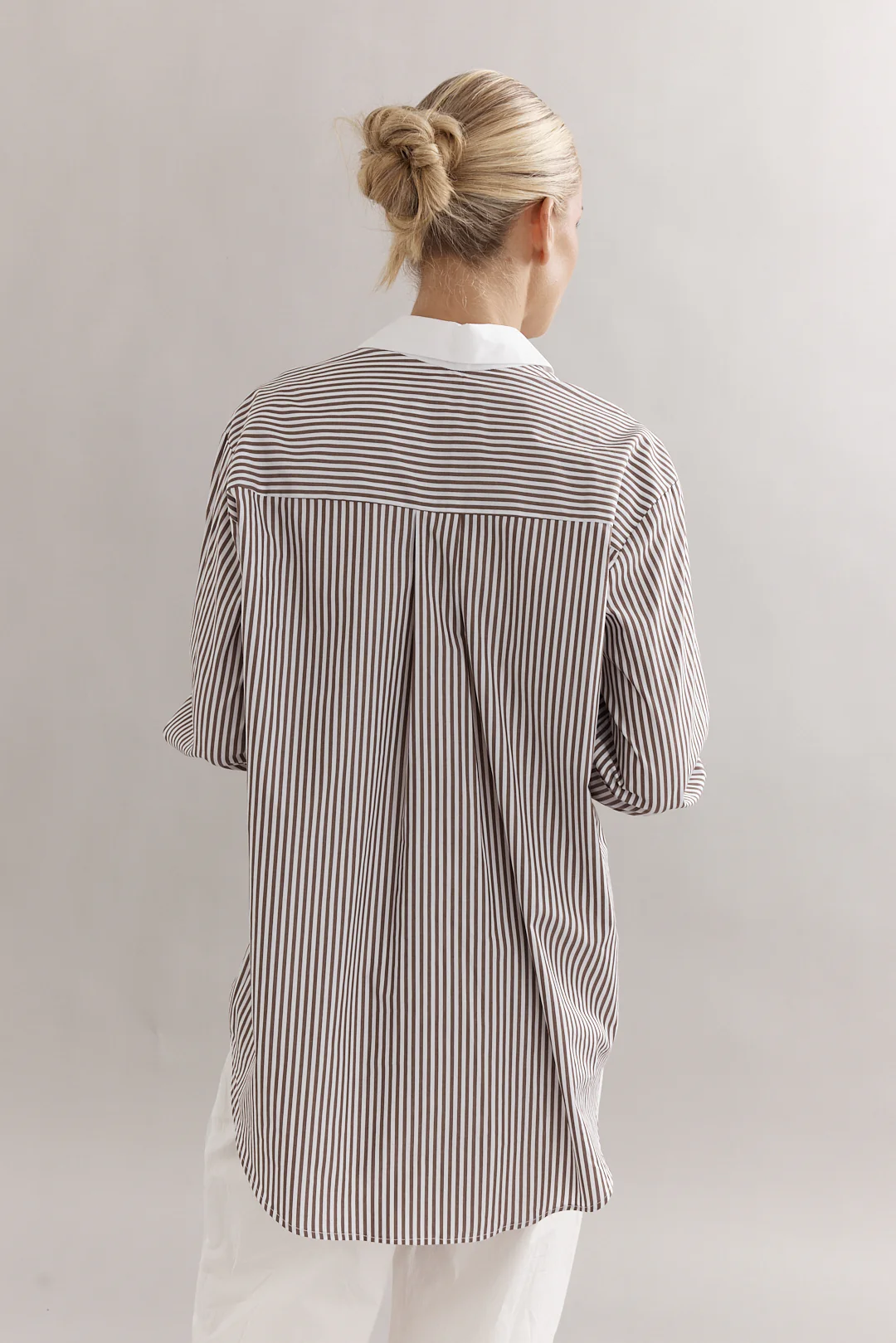 Caitlin Crisp Varsity Shirt - Mocha Stripe - Image 4