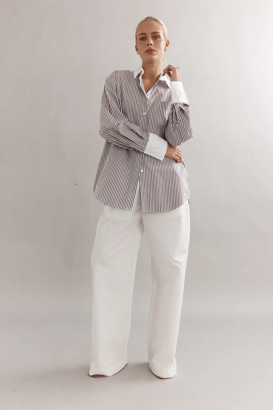 Caitlin Crisp Varsity Shirt - Mocha Stripe - Image 6