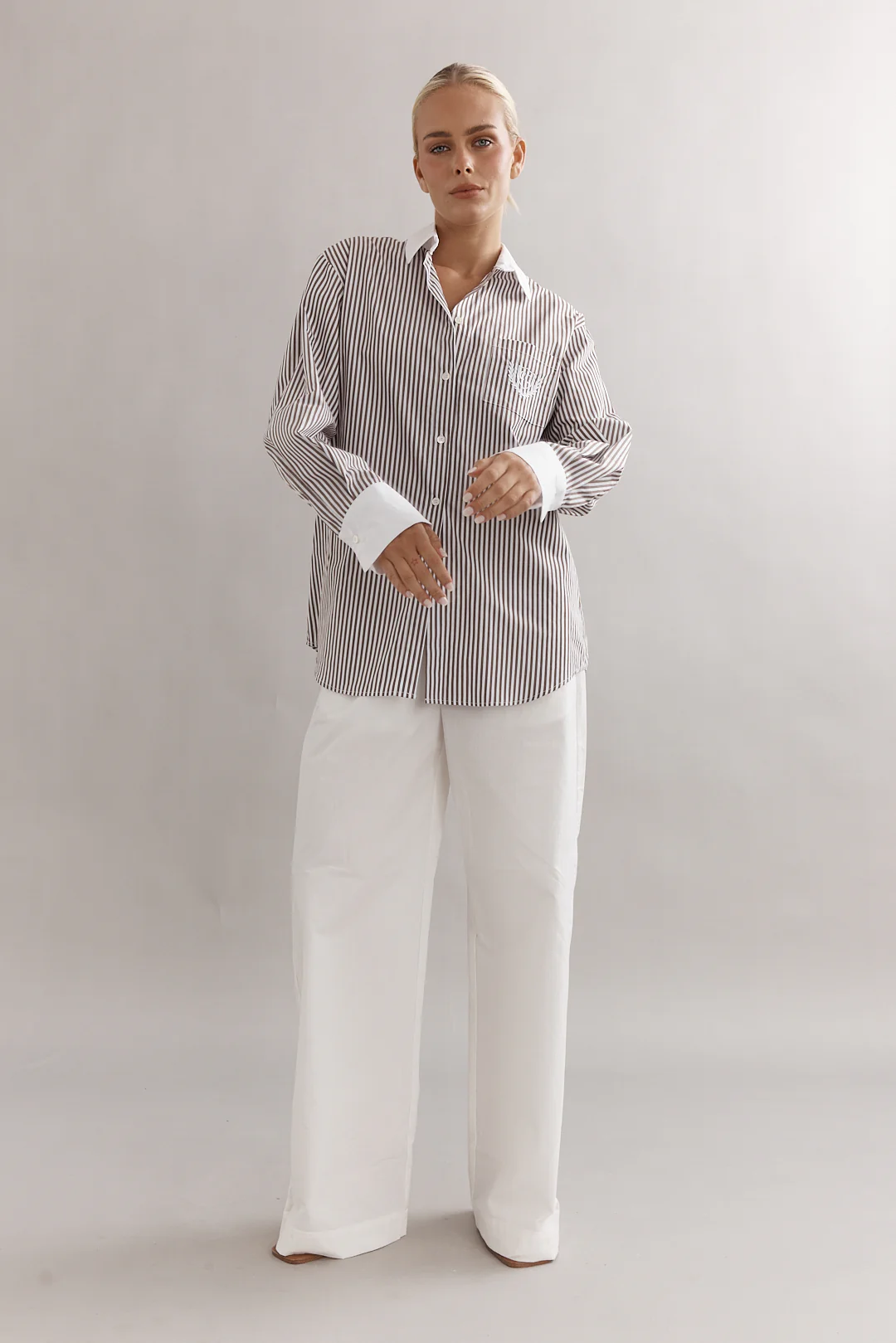 Caitlin Crisp Varsity Shirt - Mocha Stripe - Image 7