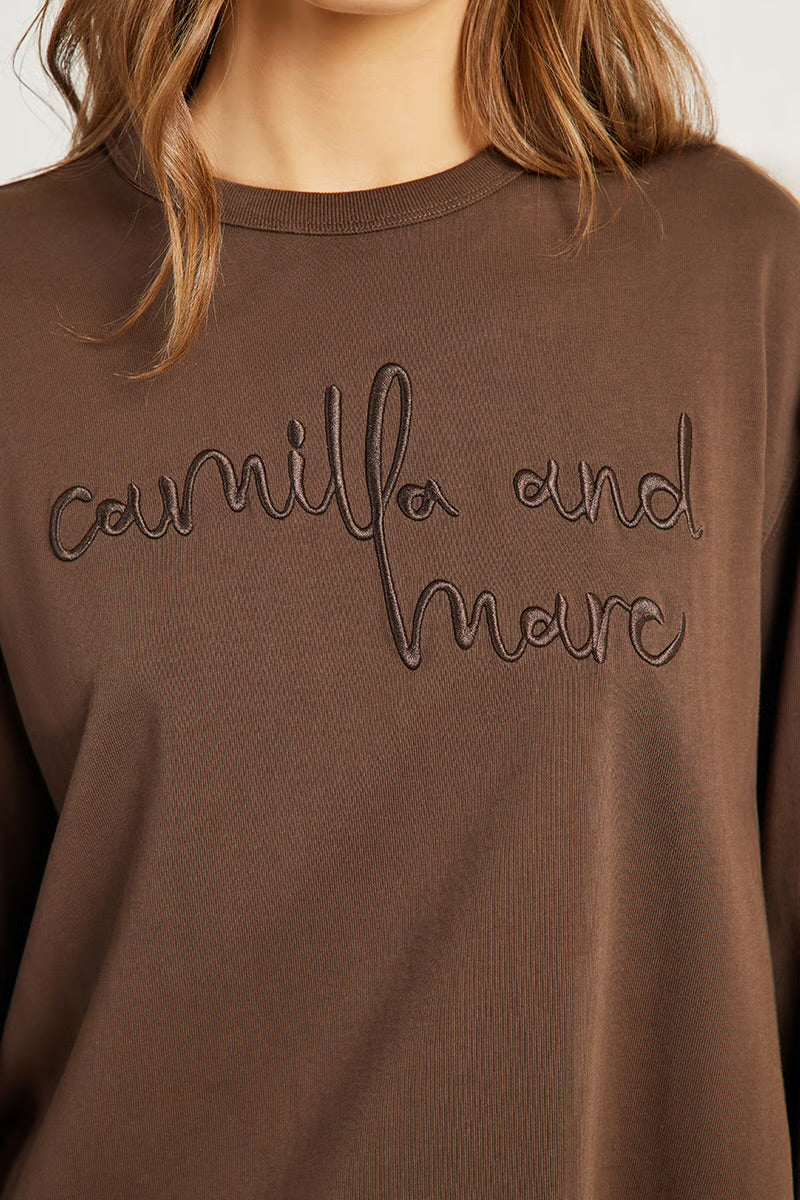 Camilla and Marc Maren Emb Long Sleeve Tee - Chocolate - Image 3