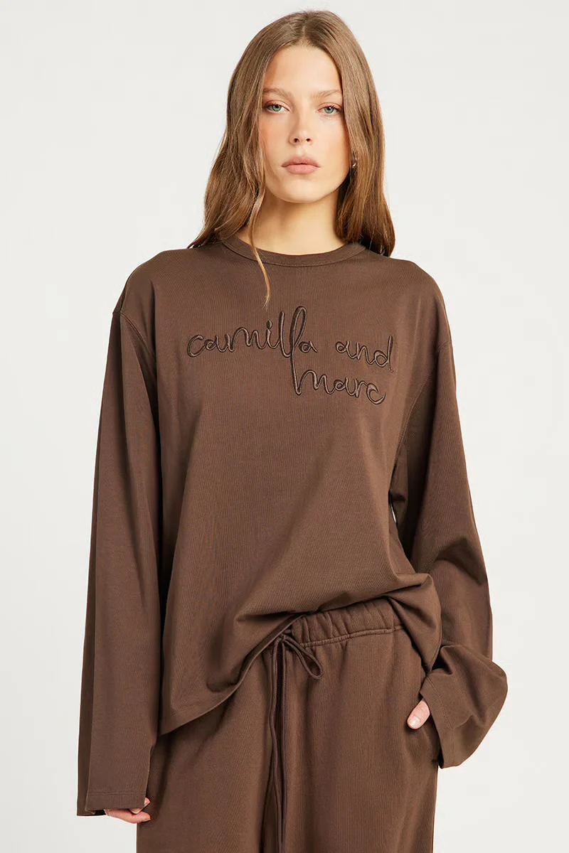 Camilla and Marc Maren Emb Long Sleeve Tee - Chocolate - Image 6