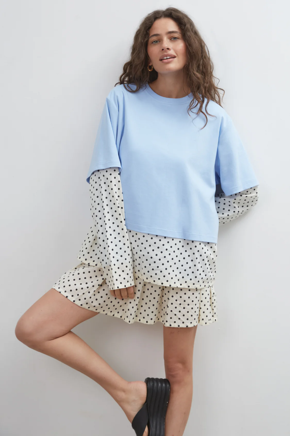 Commonplace Blue Crush LS Tee - Light Blue/Polka
