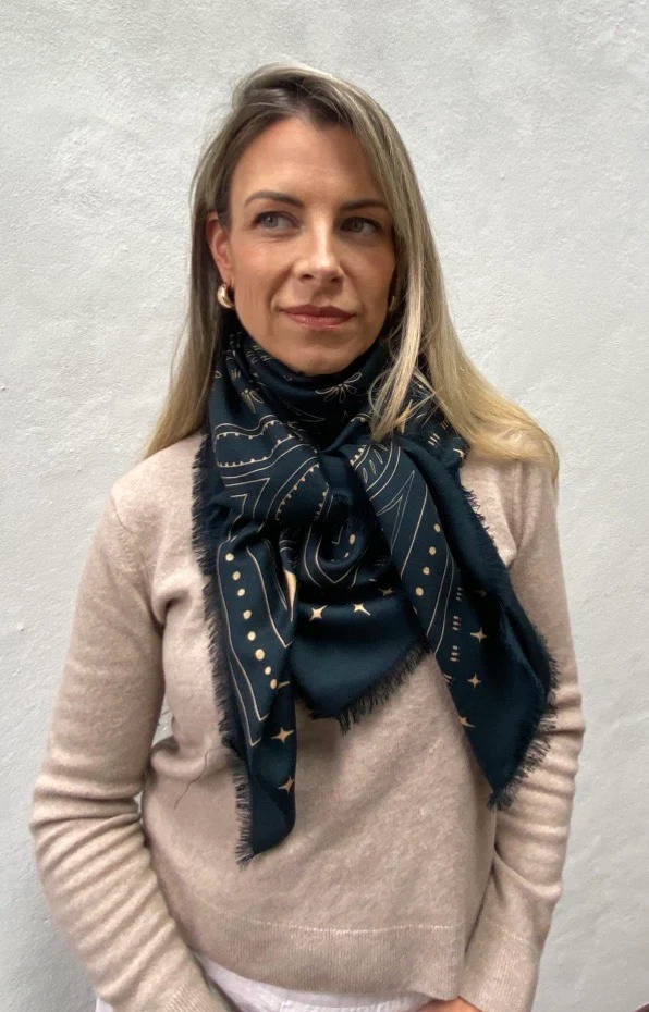 Dark Hampton x Ellie Compton The Quin Navy Wool Silk Scarf Arriving End July