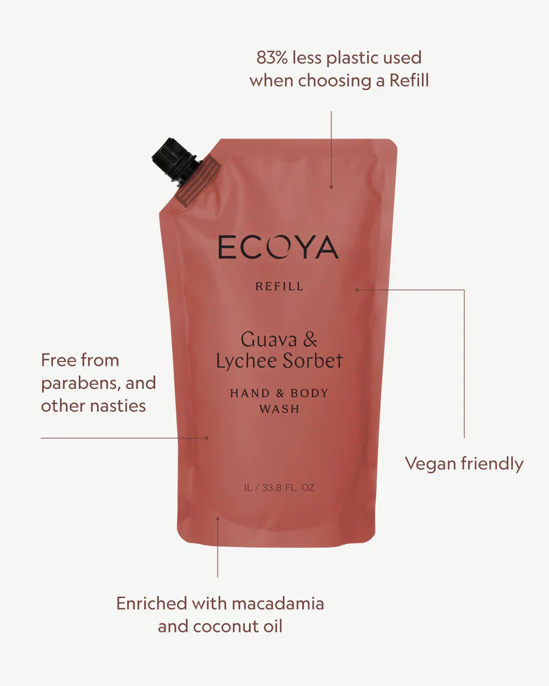 Ecoya Hand & Body Wash Refill - Guava & Lychee - Image 3