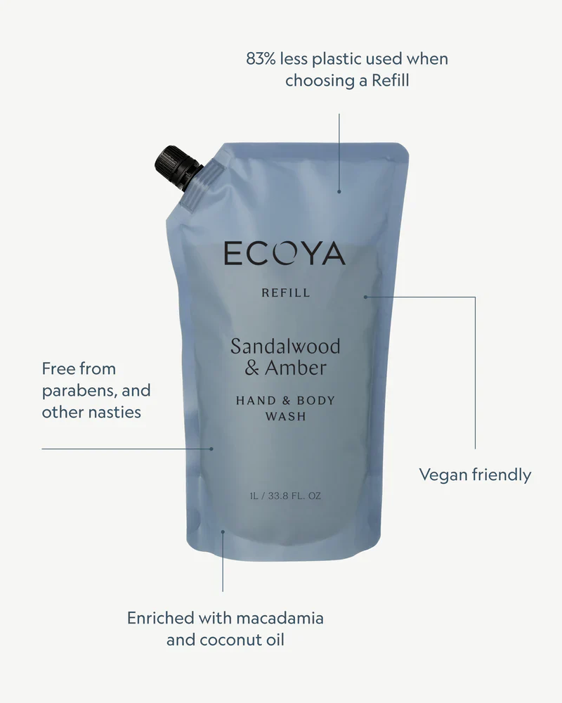 Ecoya Hand & Body Wash Refill - Sandalwood & Amber - Image 3
