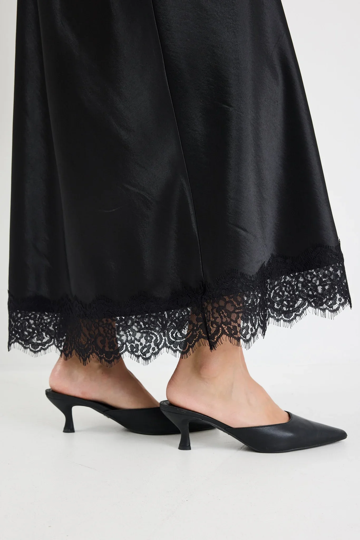 Georgia Zoe Margarita - Black Satin Lace Trim Bais Maxi Skirt - Image 6