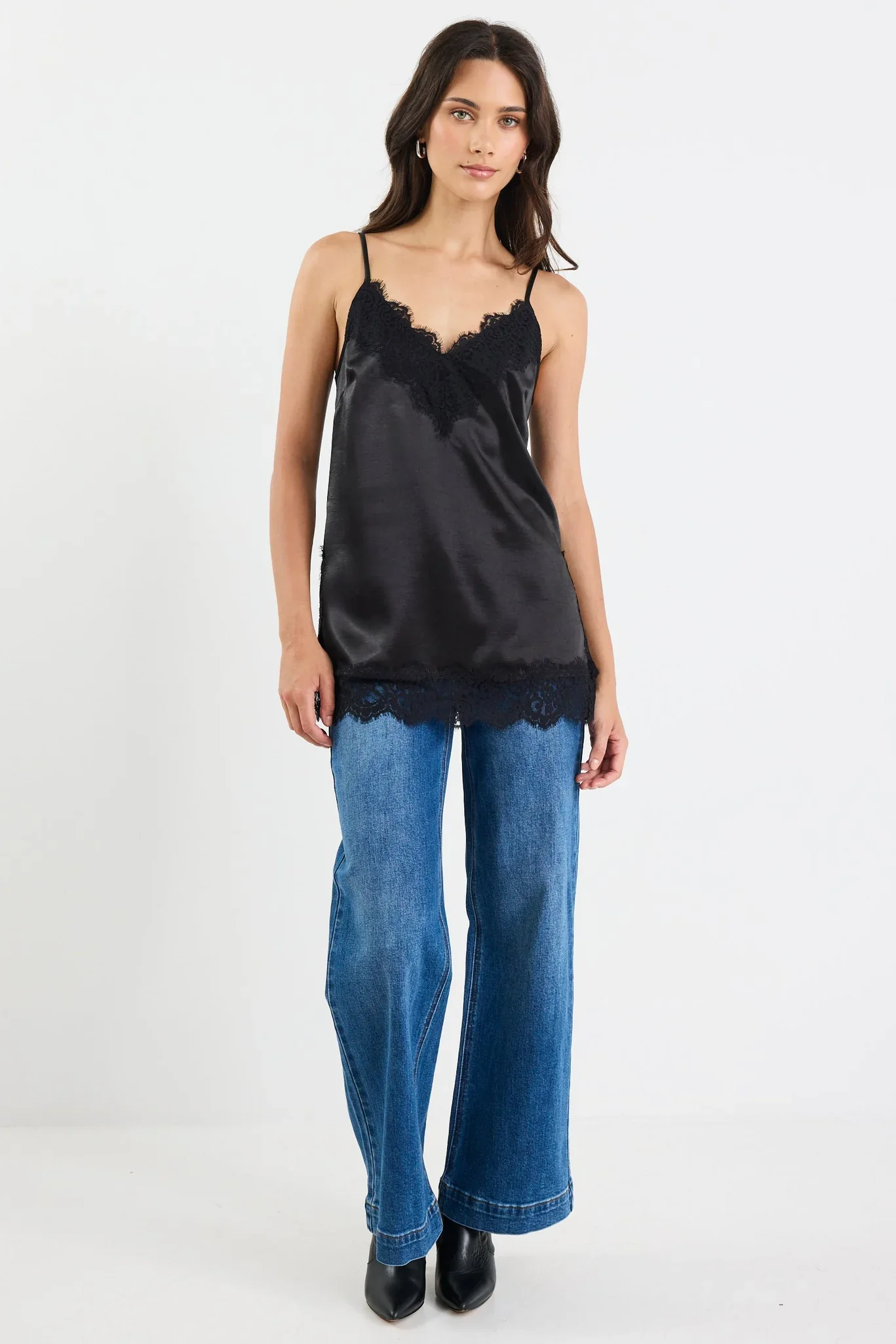Georgia Zoe Noir - Black Satin Lace Trim Cami - Image 3