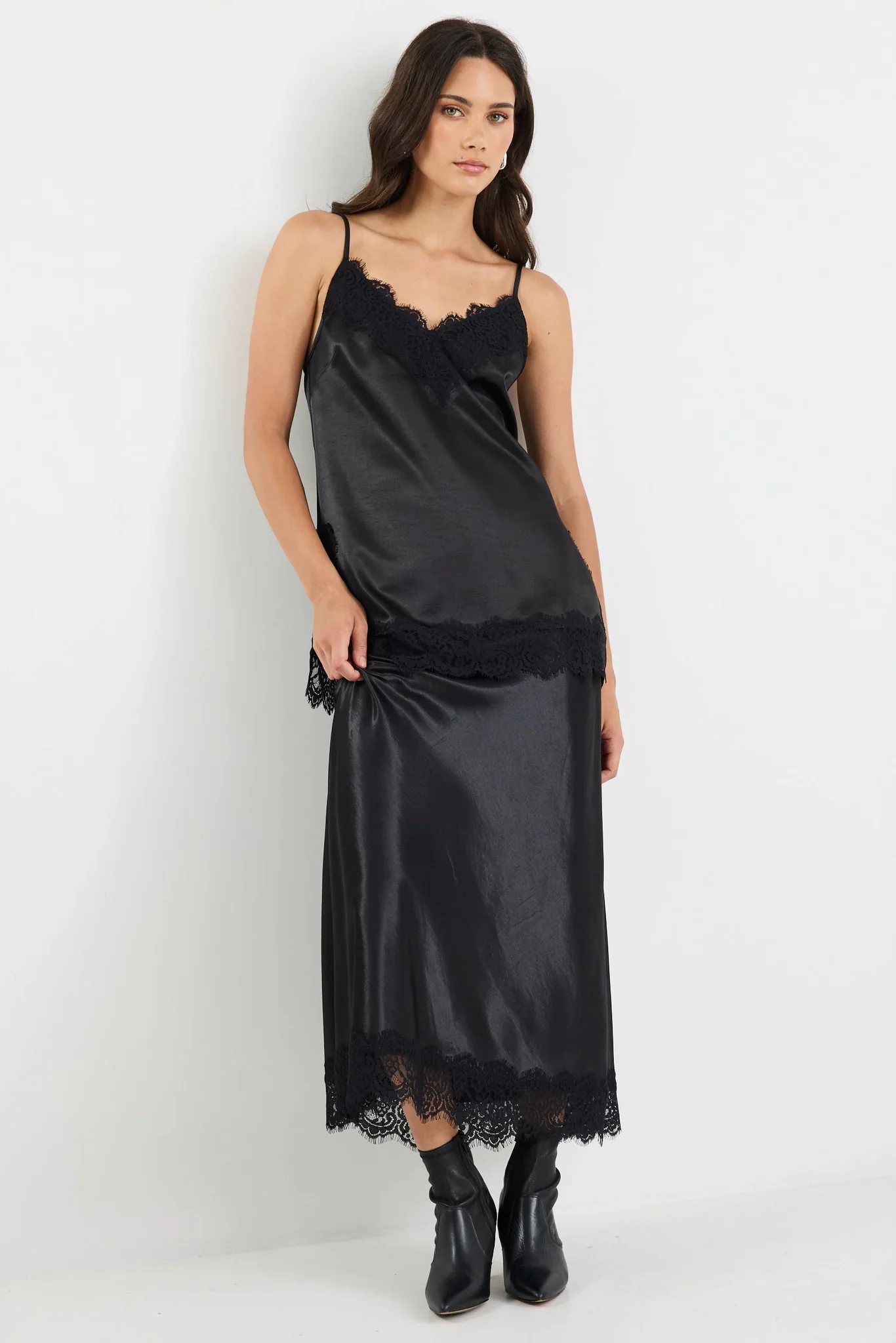 Georgia Zoe Noir - Black Satin Lace Trim Cami - Image 4