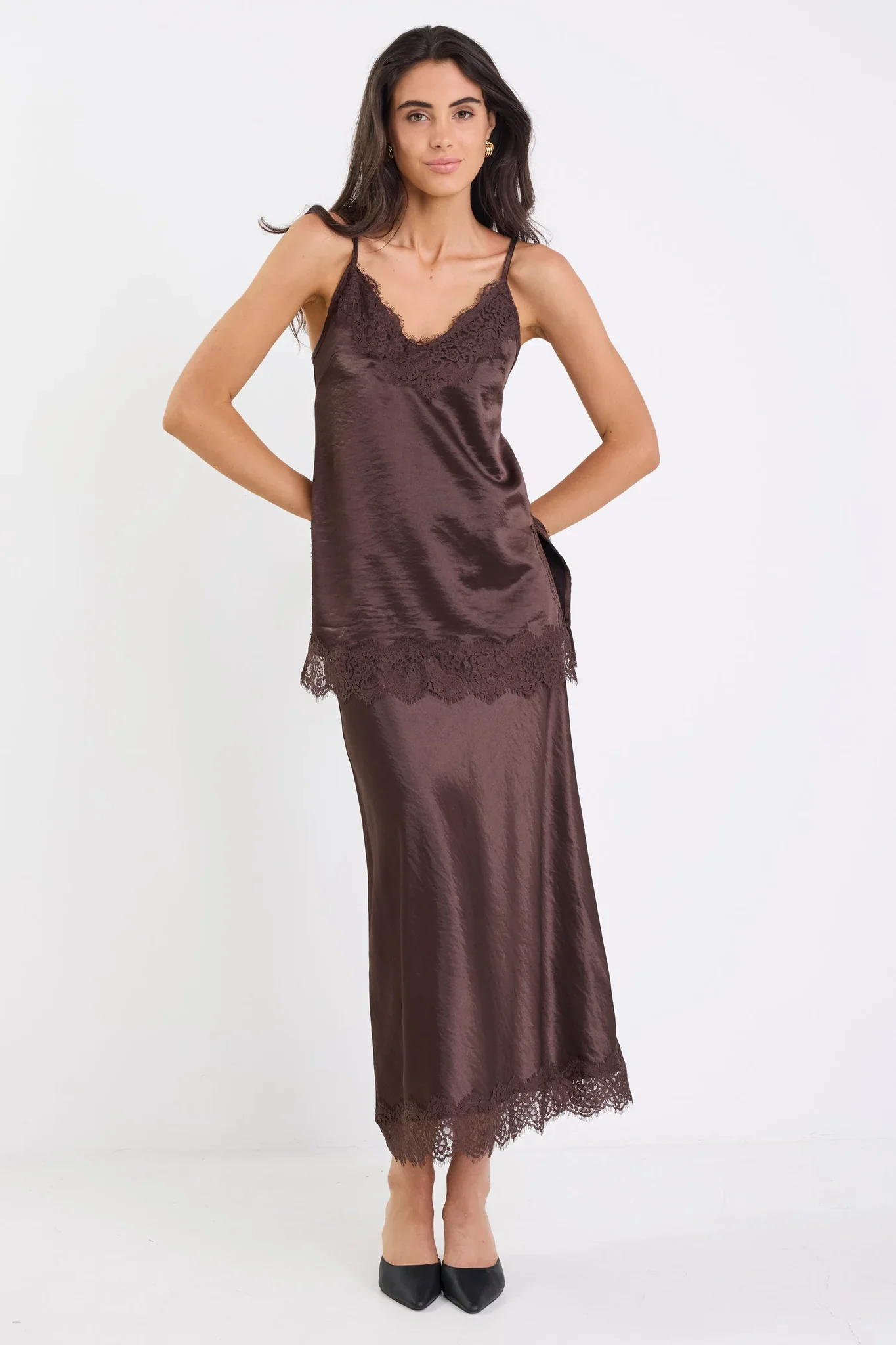 Georgia Zoe Noir - Chocolate Satin Lace Trim Cami - Image 6