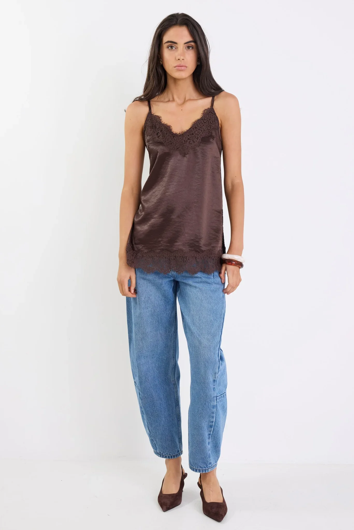 Georgia Zoe Noir - Chocolate Satin Lace Trim Cami - Image 7