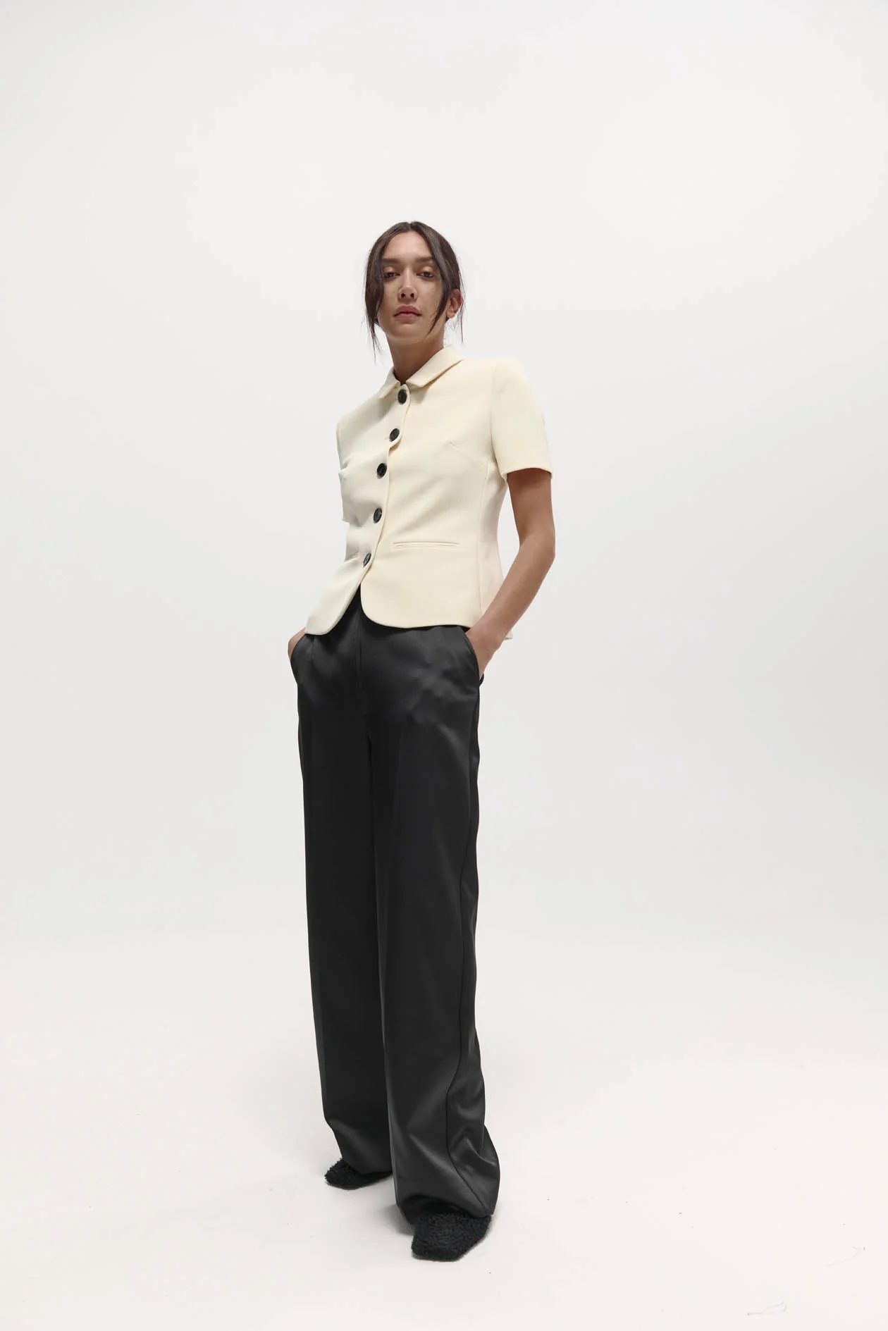 Harris Tapper Short Sleeve Bardot Blazer - Bone - Image 4