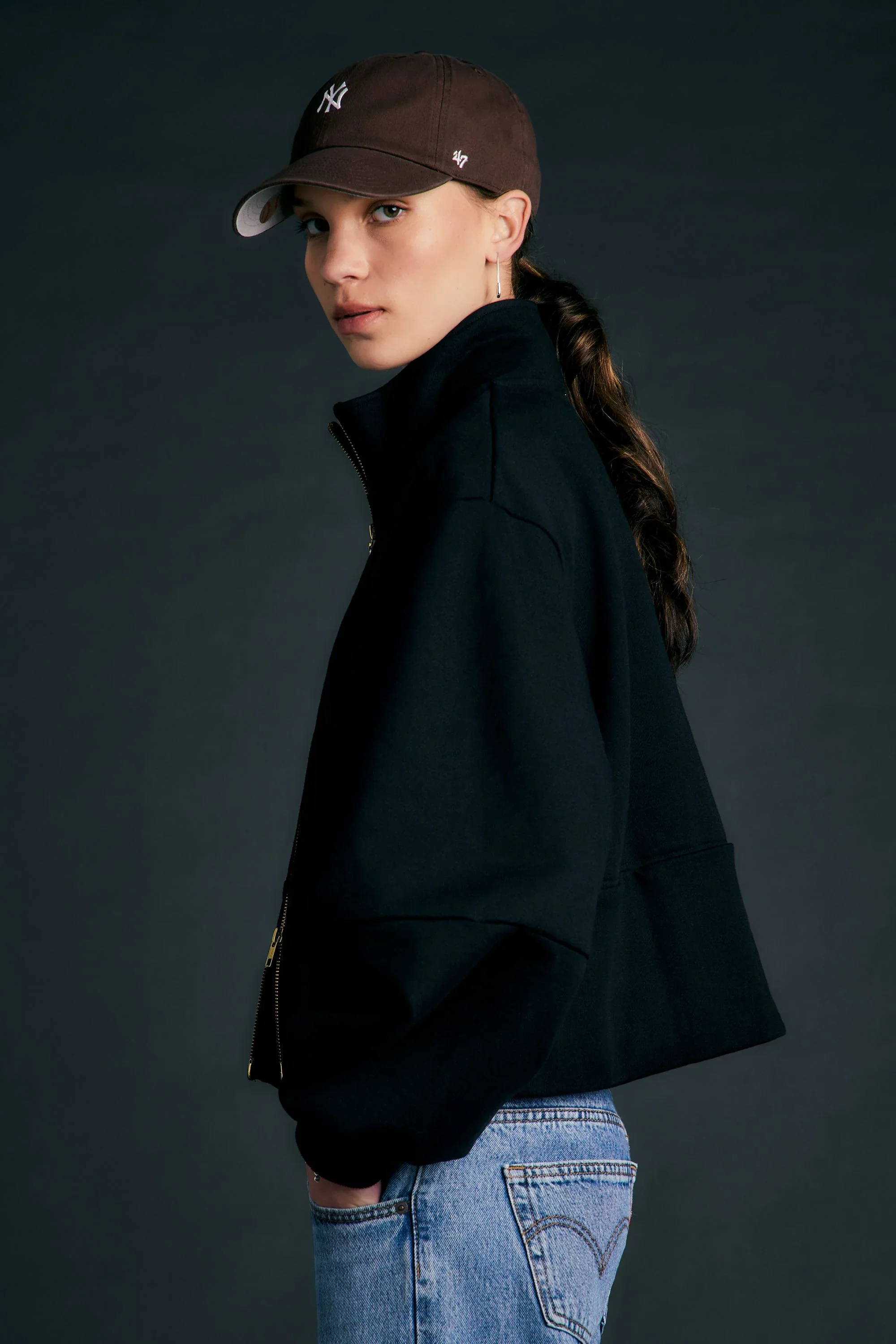 Karen Walker Runaway Zip Front Sweatshirt - Black - Image 2