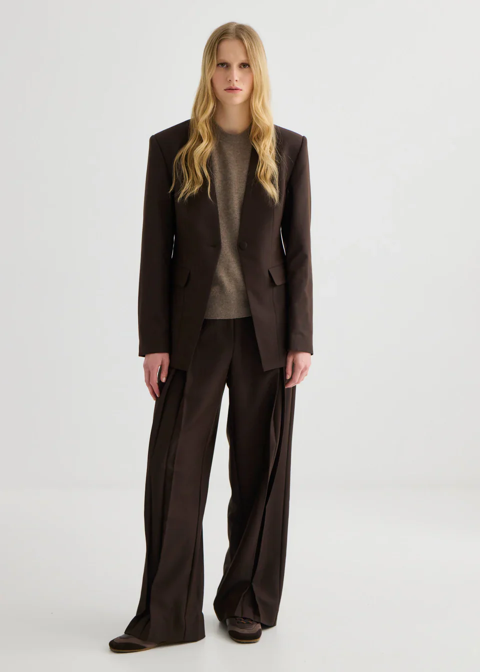 Laing Collarless Blazer - Truffle - Image 5