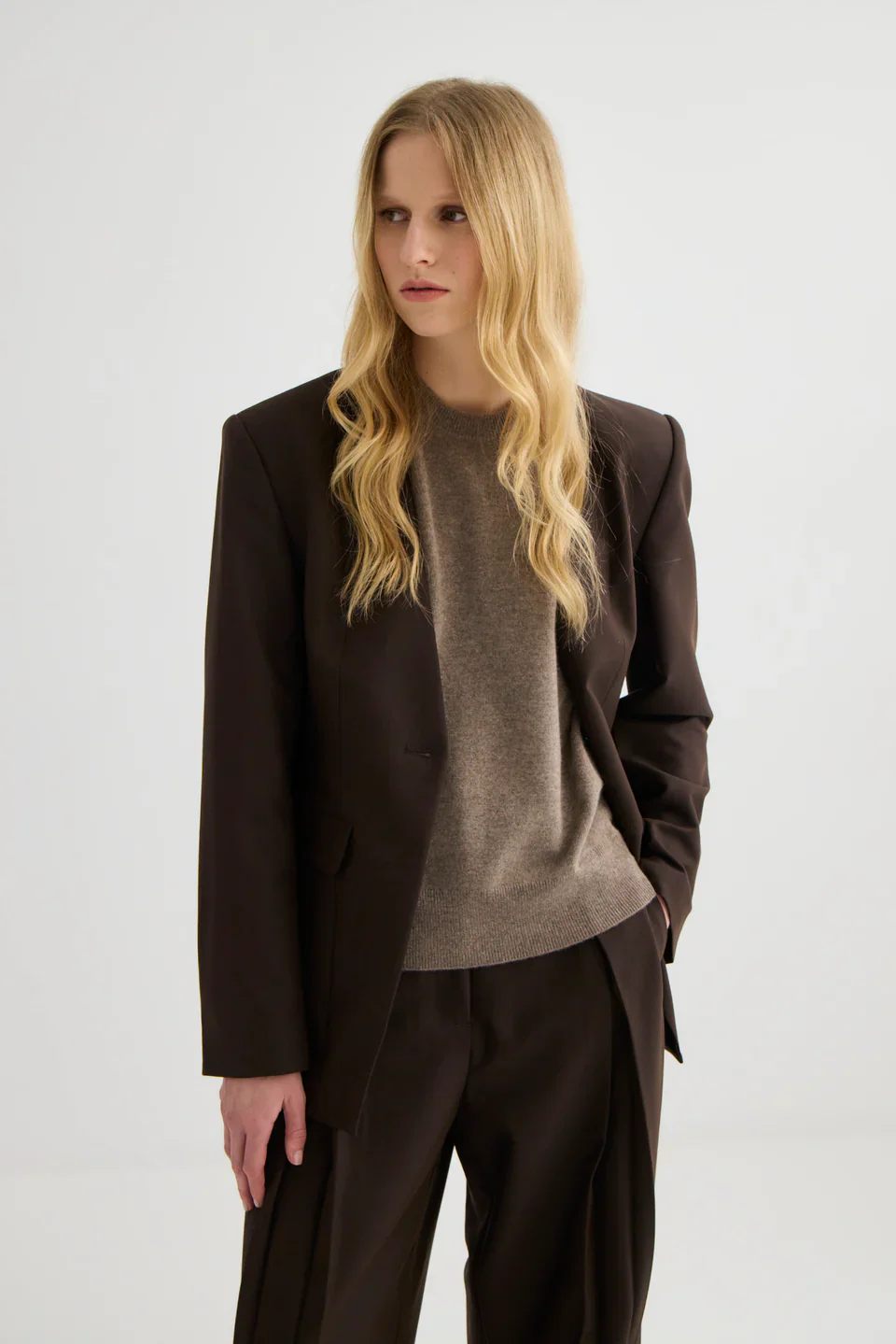 Laing Invert Pleat Trouser - Truffle - Image 7