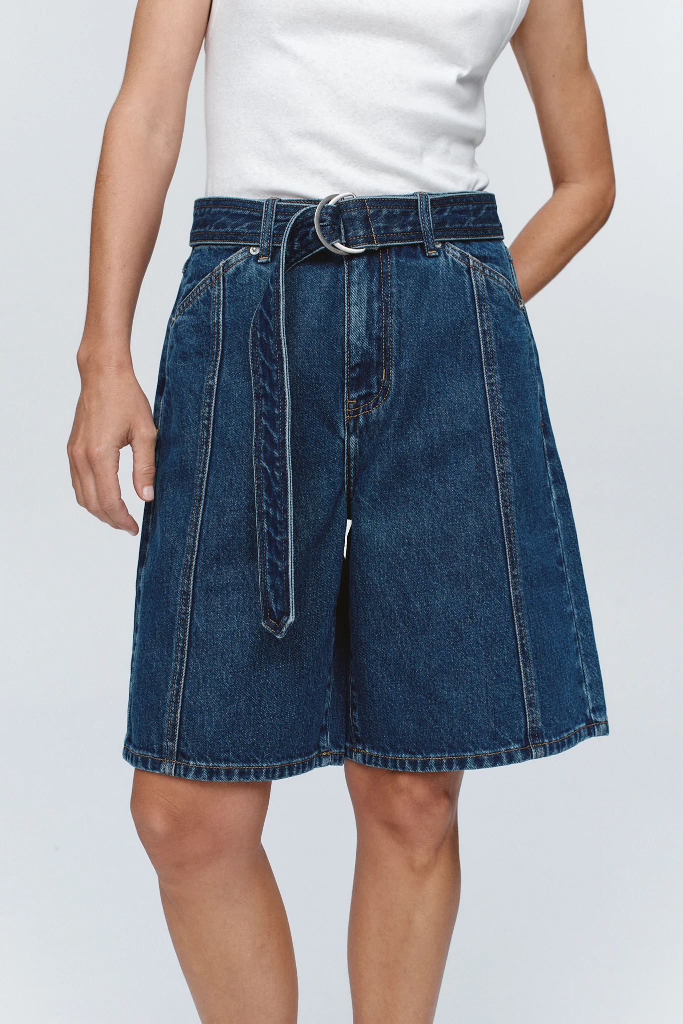 Marle Belted Jean Short - Washed Indigo - Image 3