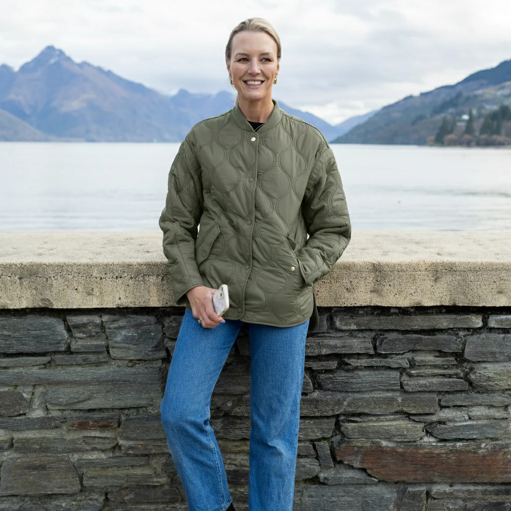 Moke Talei Women Quilt Bomber - Olive Green - Image 4