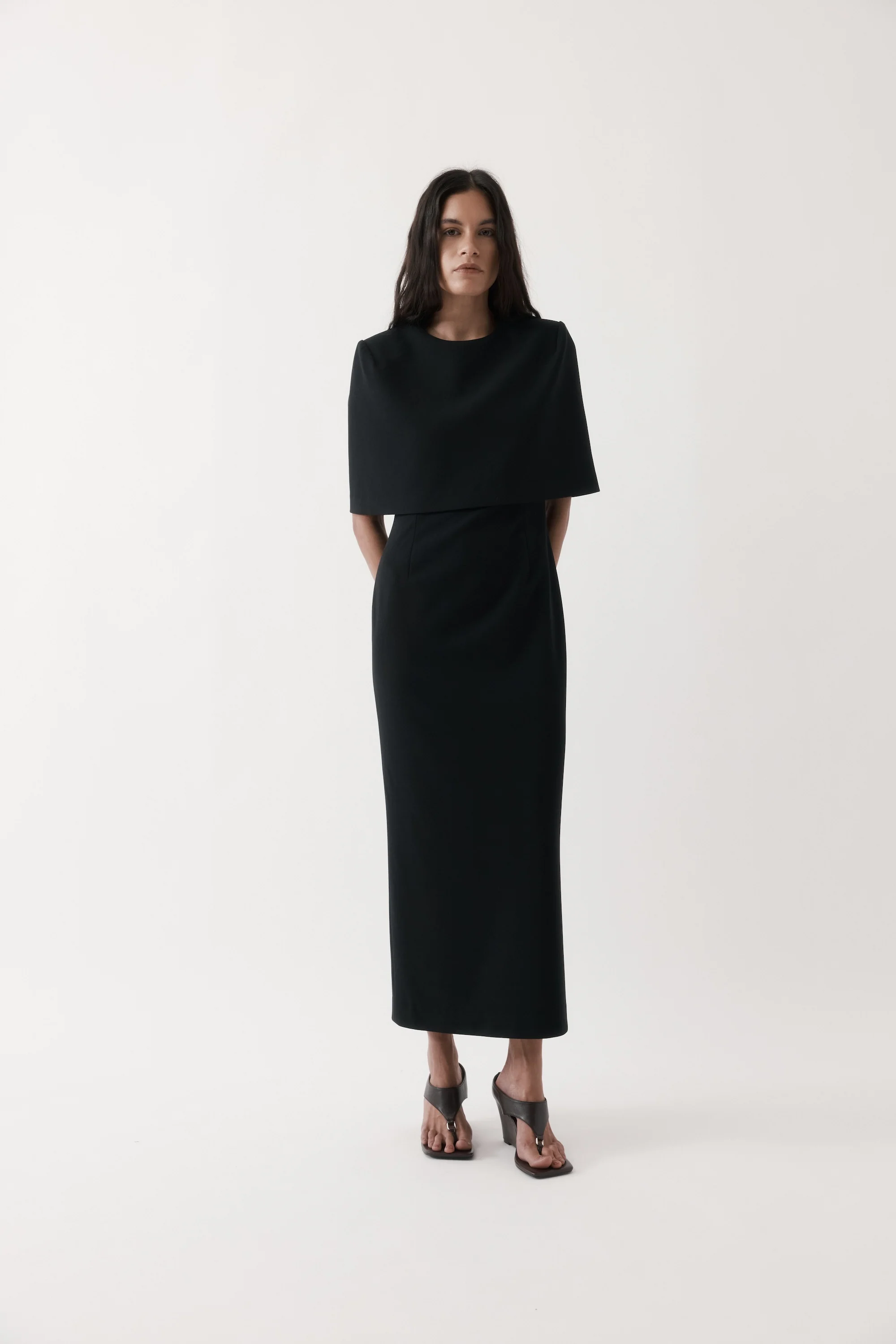 Rebe Column Cape Dress - Black