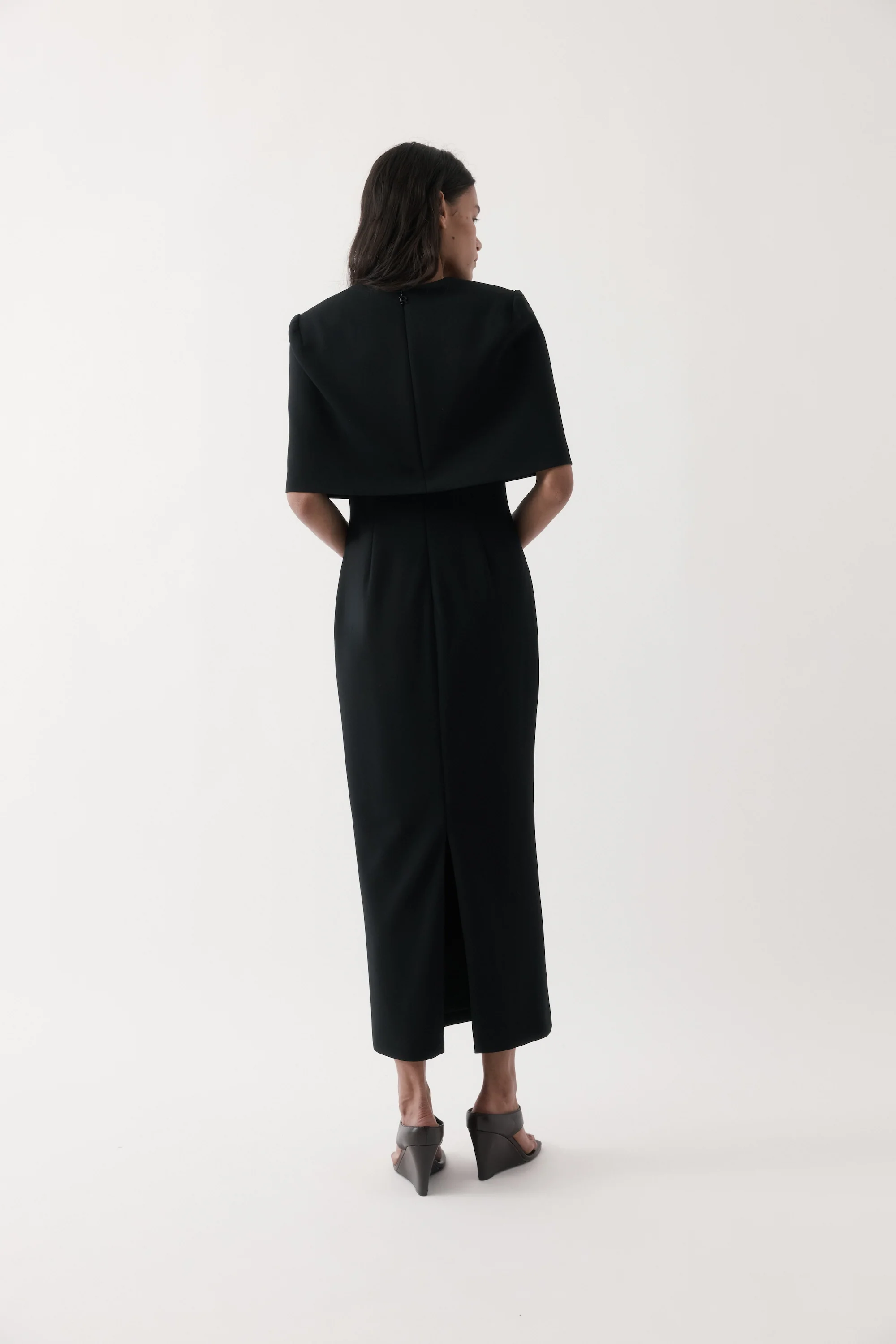 Rebe Column Cape Dress - Black - Image 2