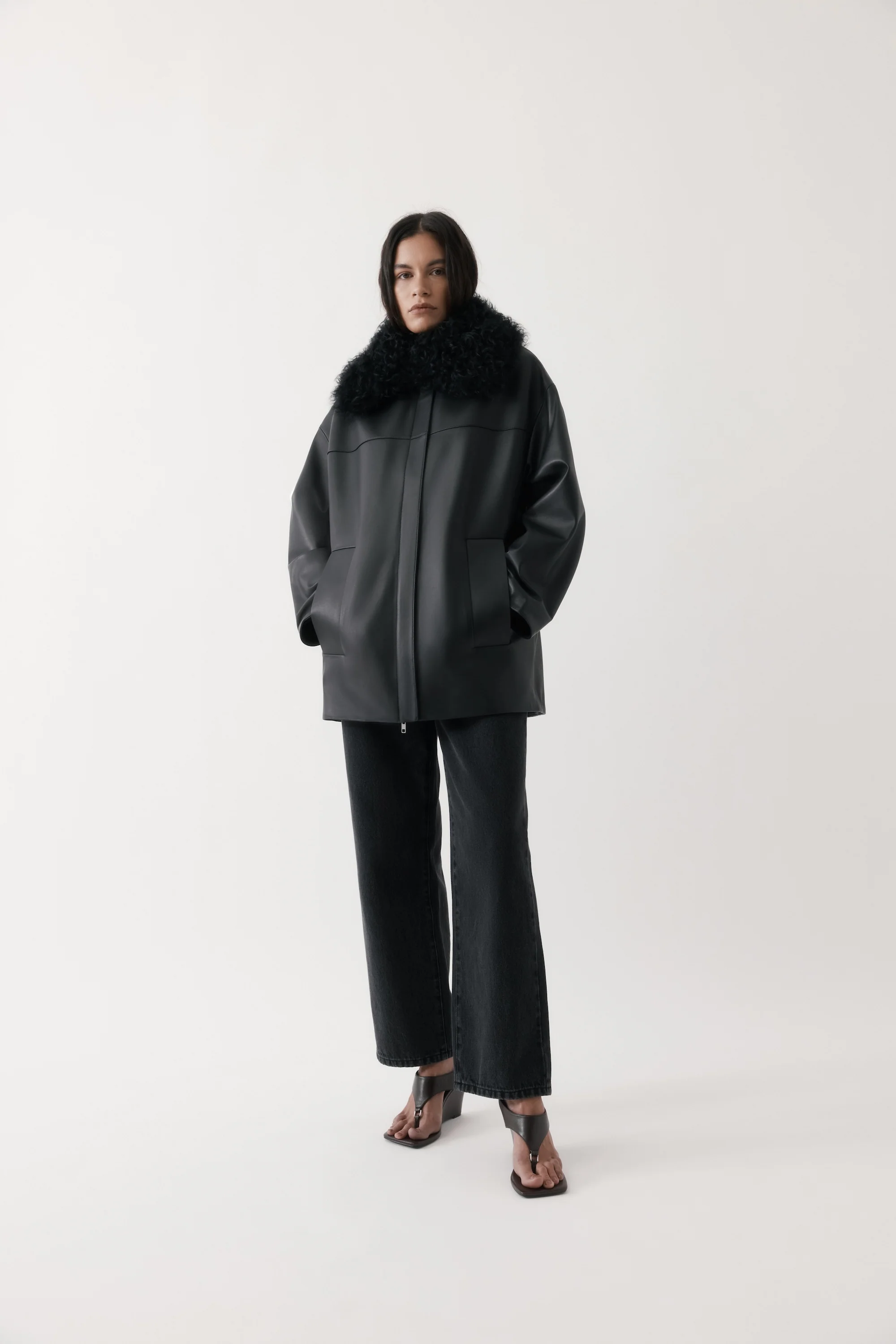 Rebe Shearling-Collar Leather Jacket - Black - Image 10
