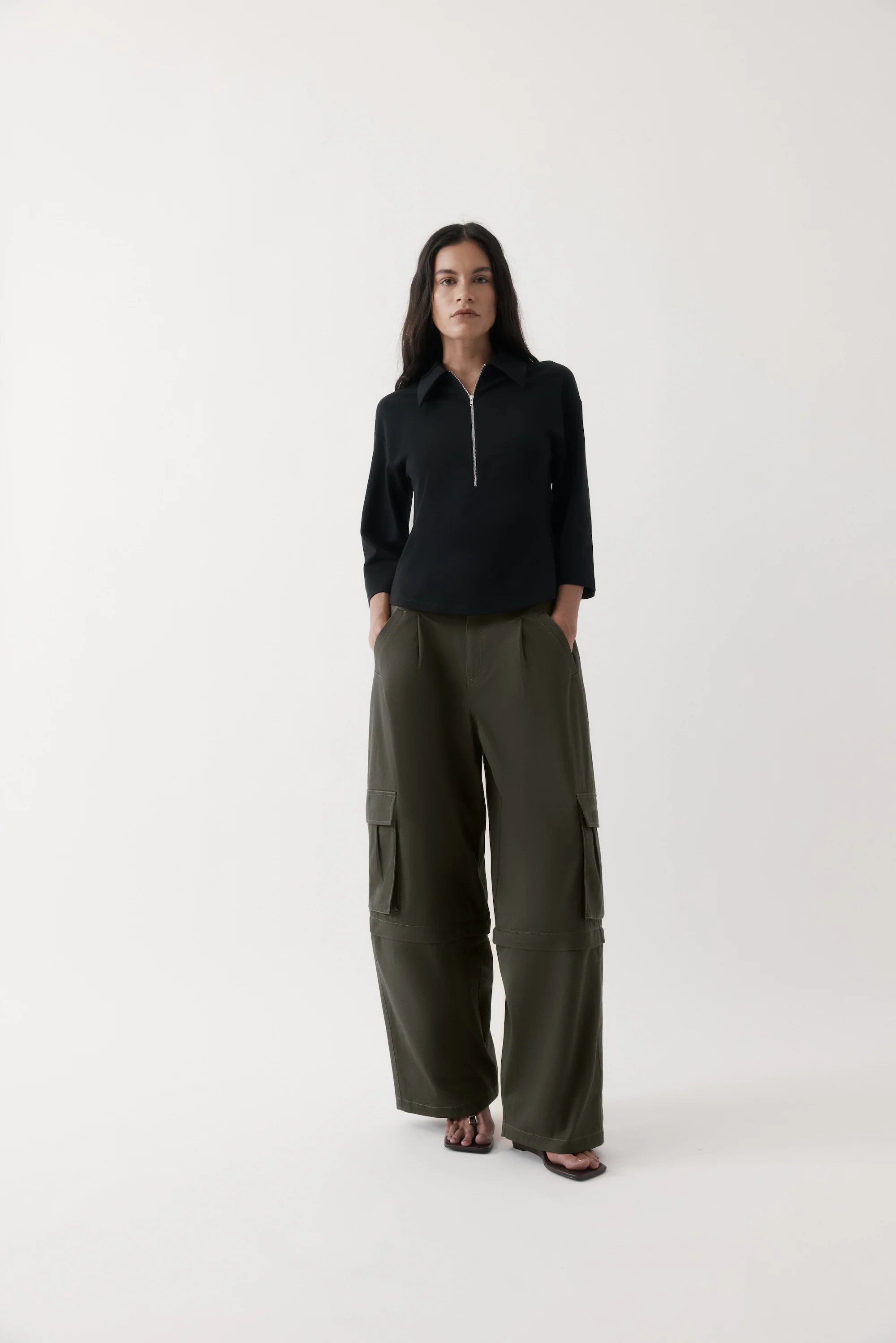 Rebe Zip-Front Polo - Black - Image 2