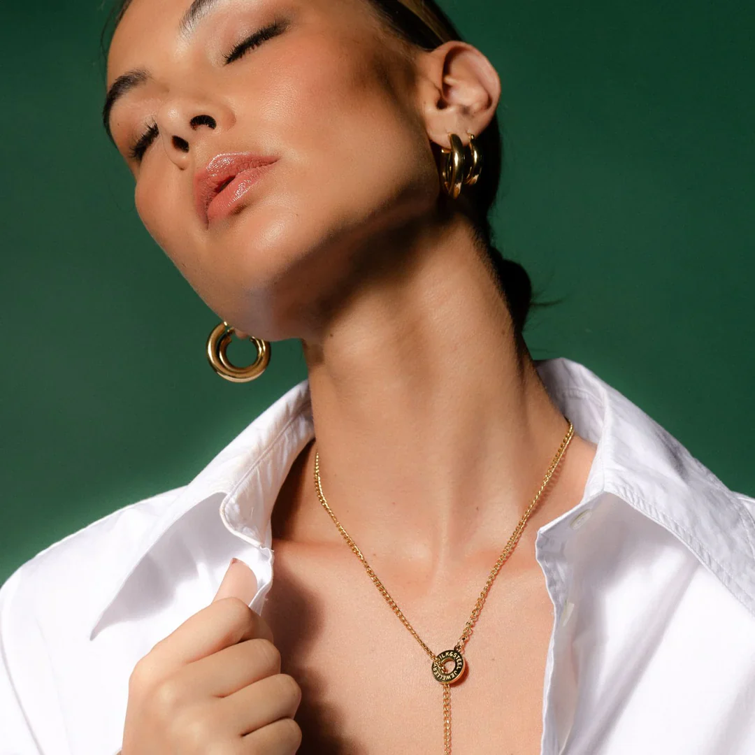 Silk & Steel Halo Hoop Earrings Large - Gold - Image 3