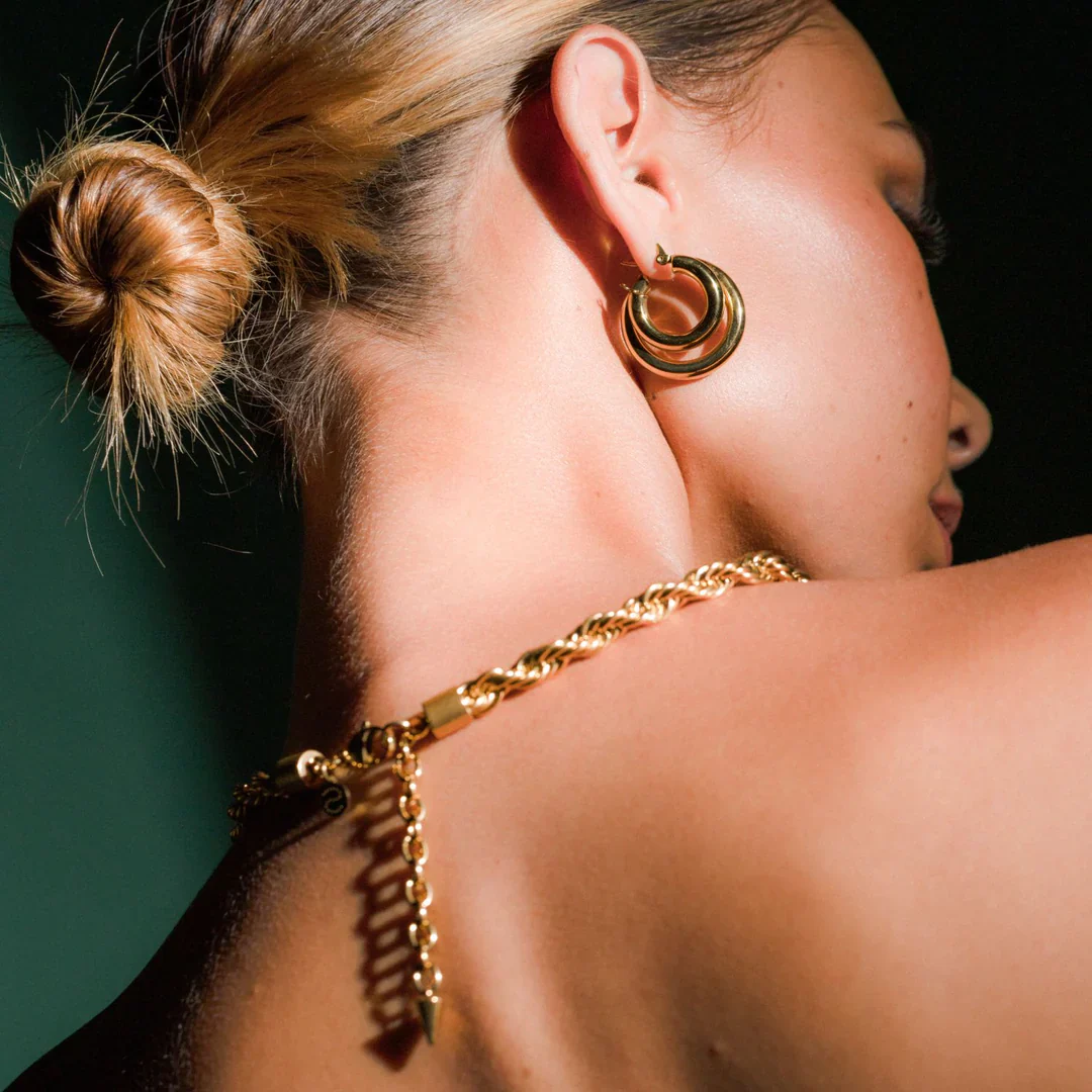 Silk & Steel Halo Hoop Earrings Medium - Gold - Image 2