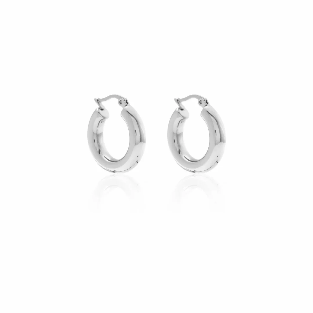 Silk & Steel Halo Hoop Earrings Medium - Silver - Image 3