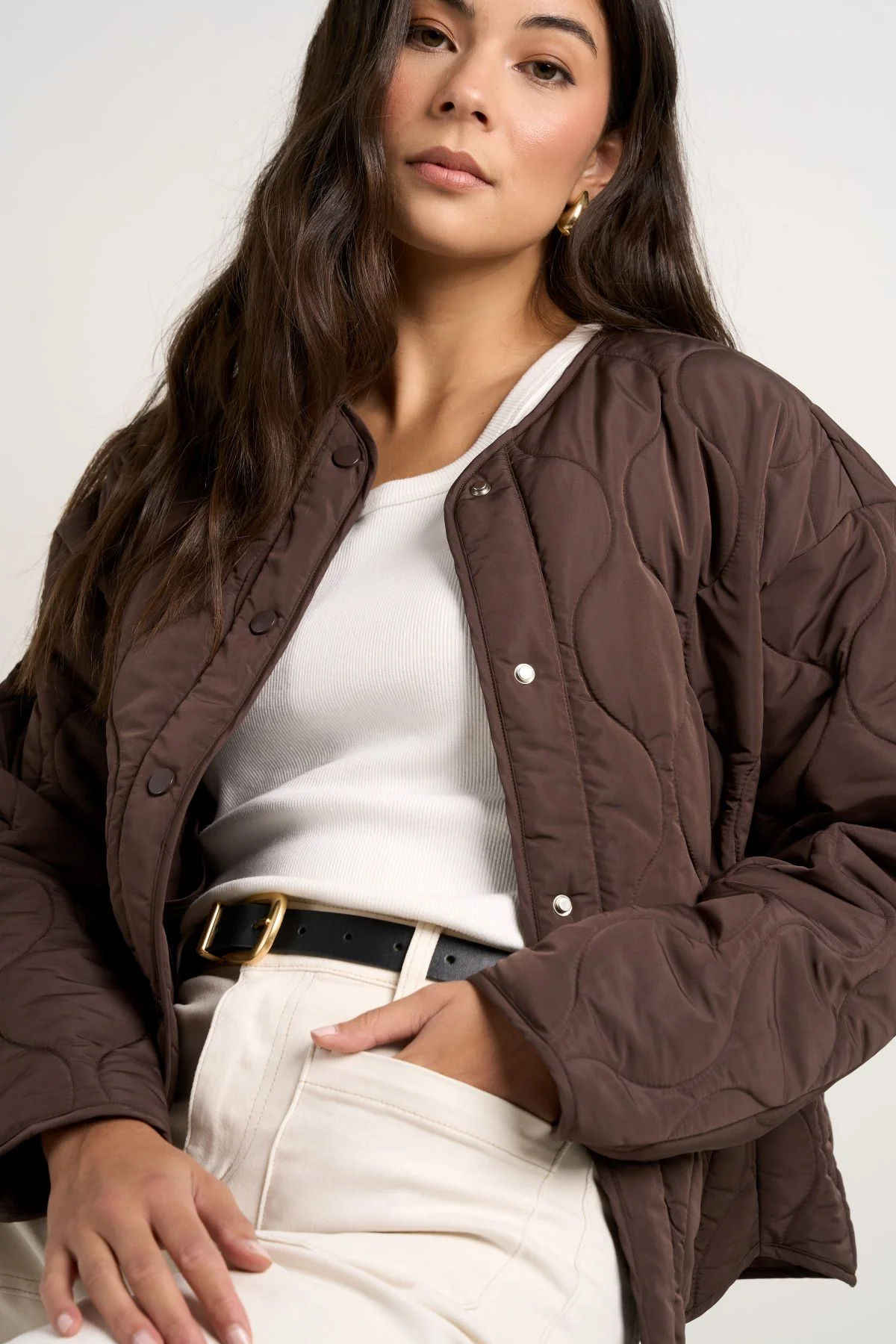 Stories Be Told Apex Collarless Puffer Jacket - Chocolate