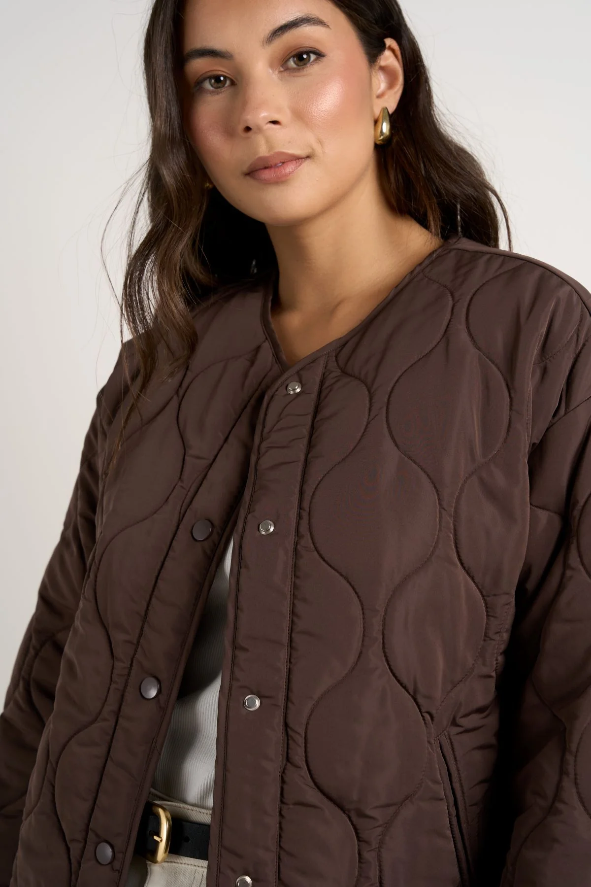 Stories Be Told Apex Collarless Puffer Jacket - Chocolate - Image 2
