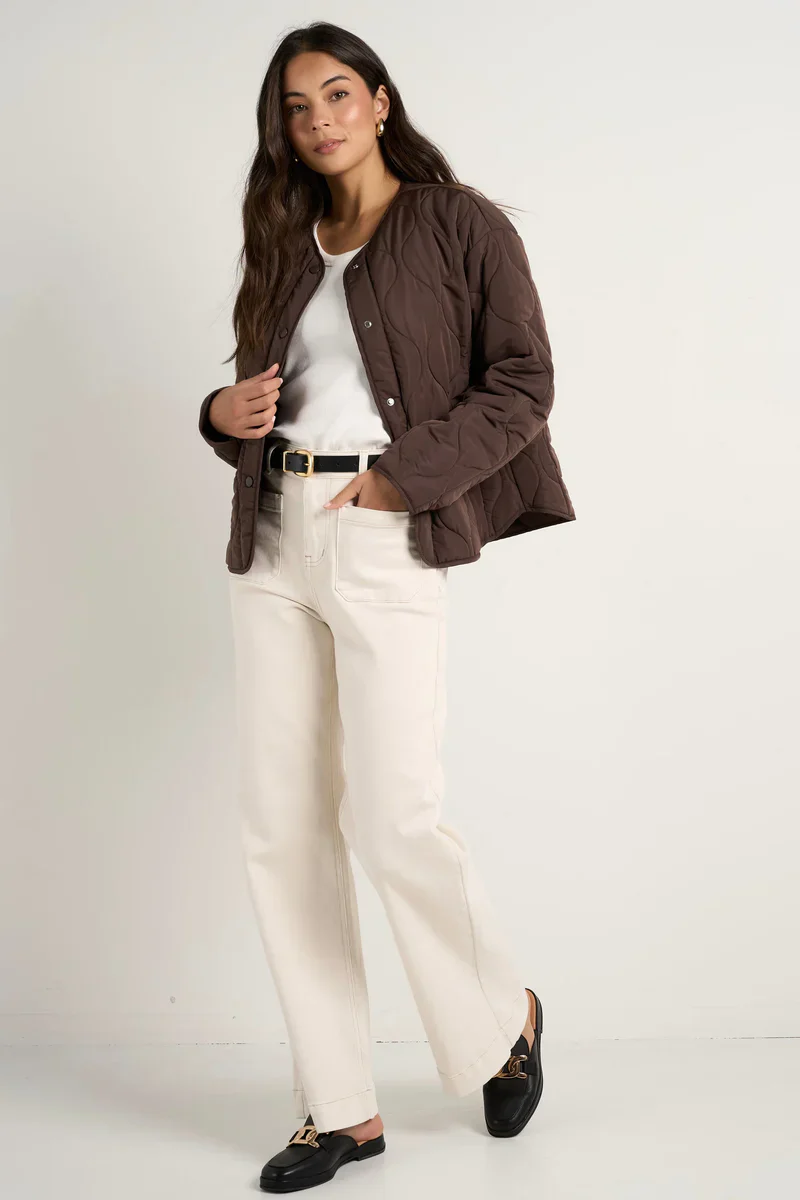 Stories Be Told Apex Collarless Puffer Jacket - Chocolate - Image 3