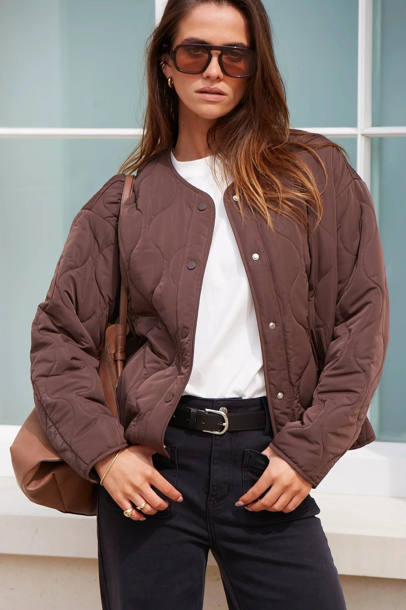 Stories Be Told Apex Collarless Puffer Jacket - Chocolate - Image 4