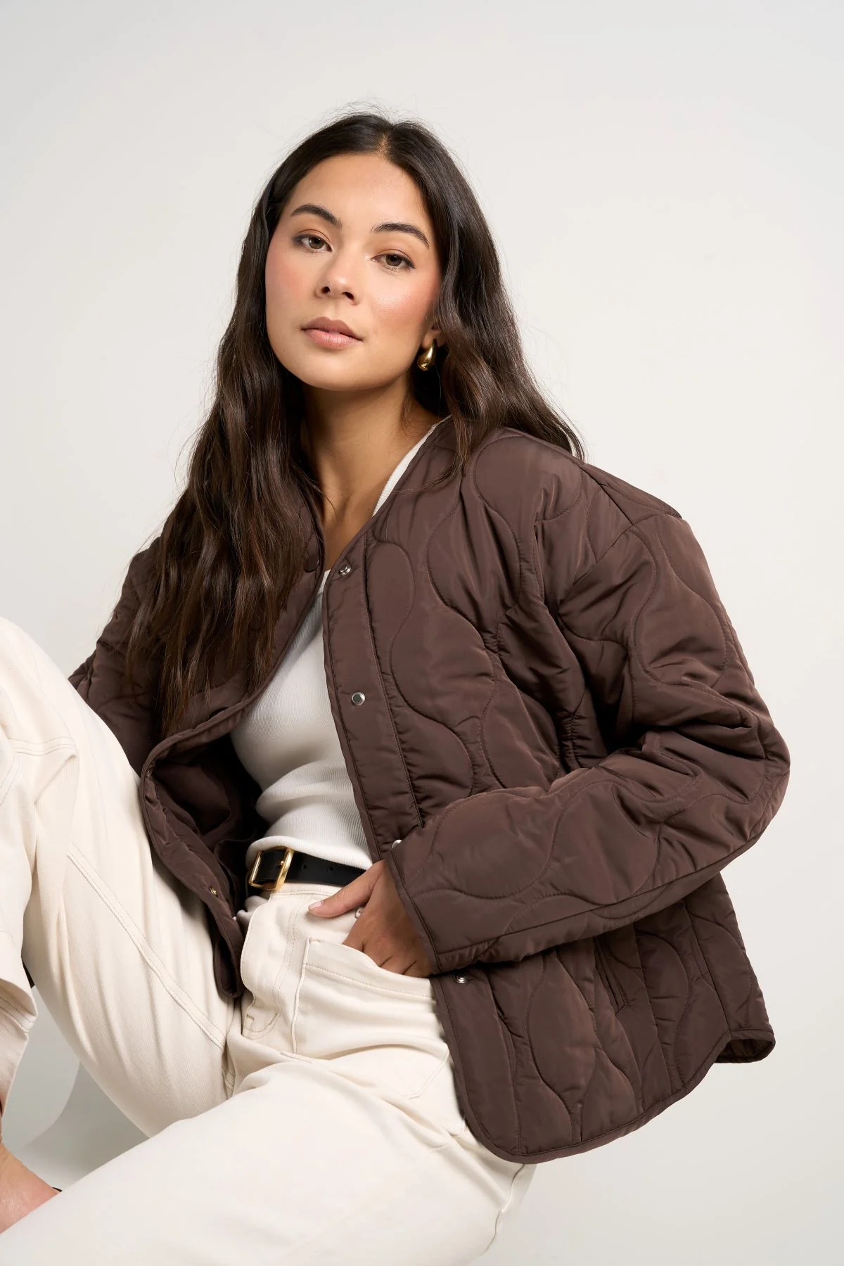 Stories Be Told Apex Collarless Puffer Jacket - Chocolate - Image 6