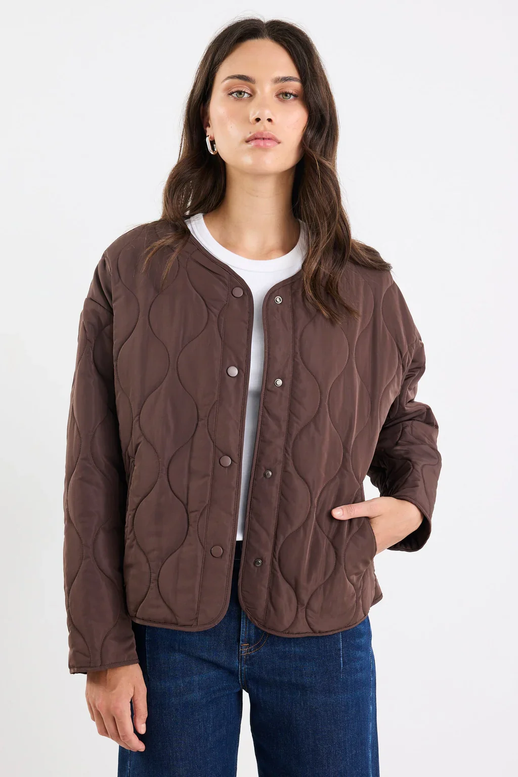 Stories Be Told Apex Collarless Puffer Jacket - Chocolate - Image 8
