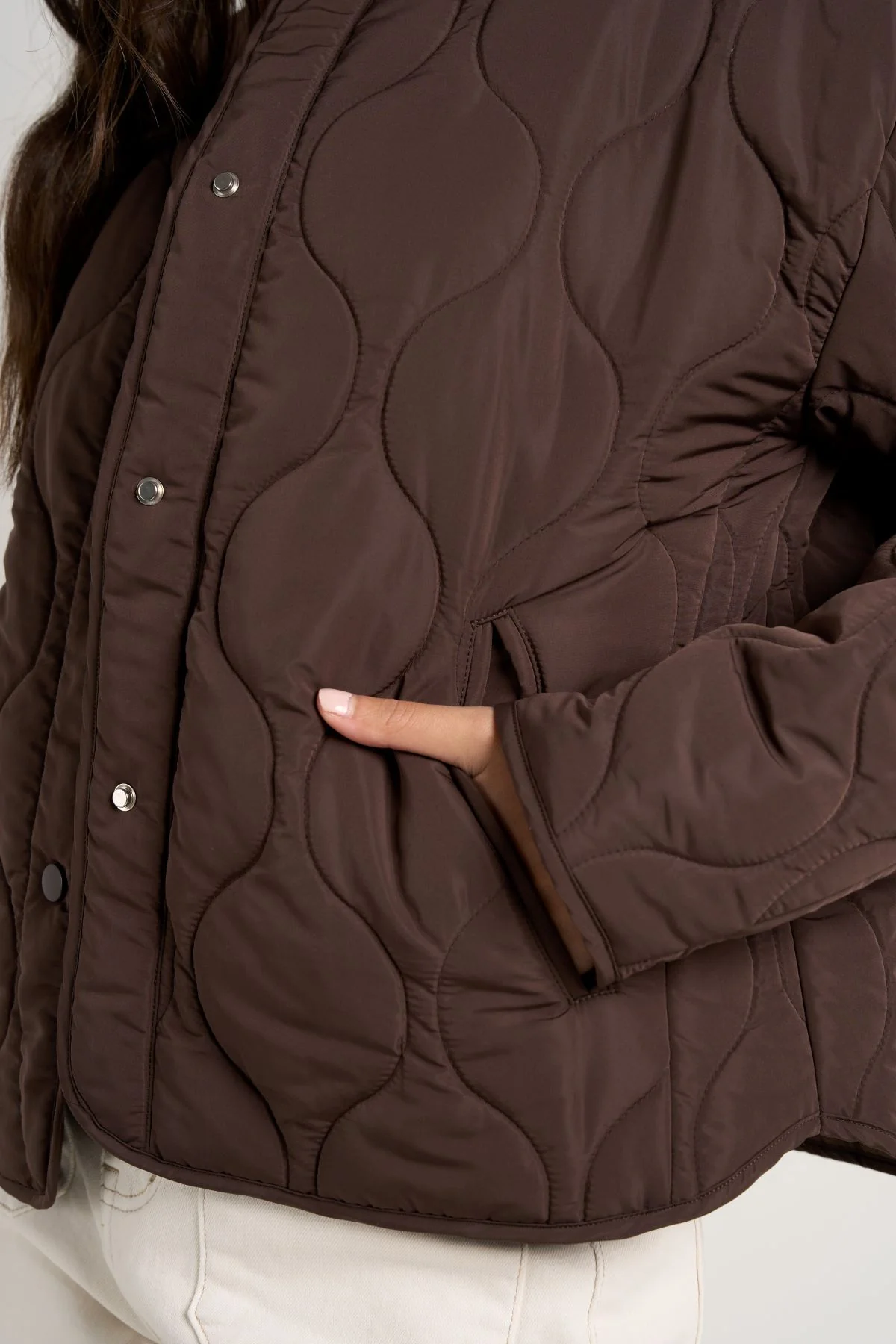 Stories Be Told Apex Collarless Puffer Jacket - Chocolate - Image 9