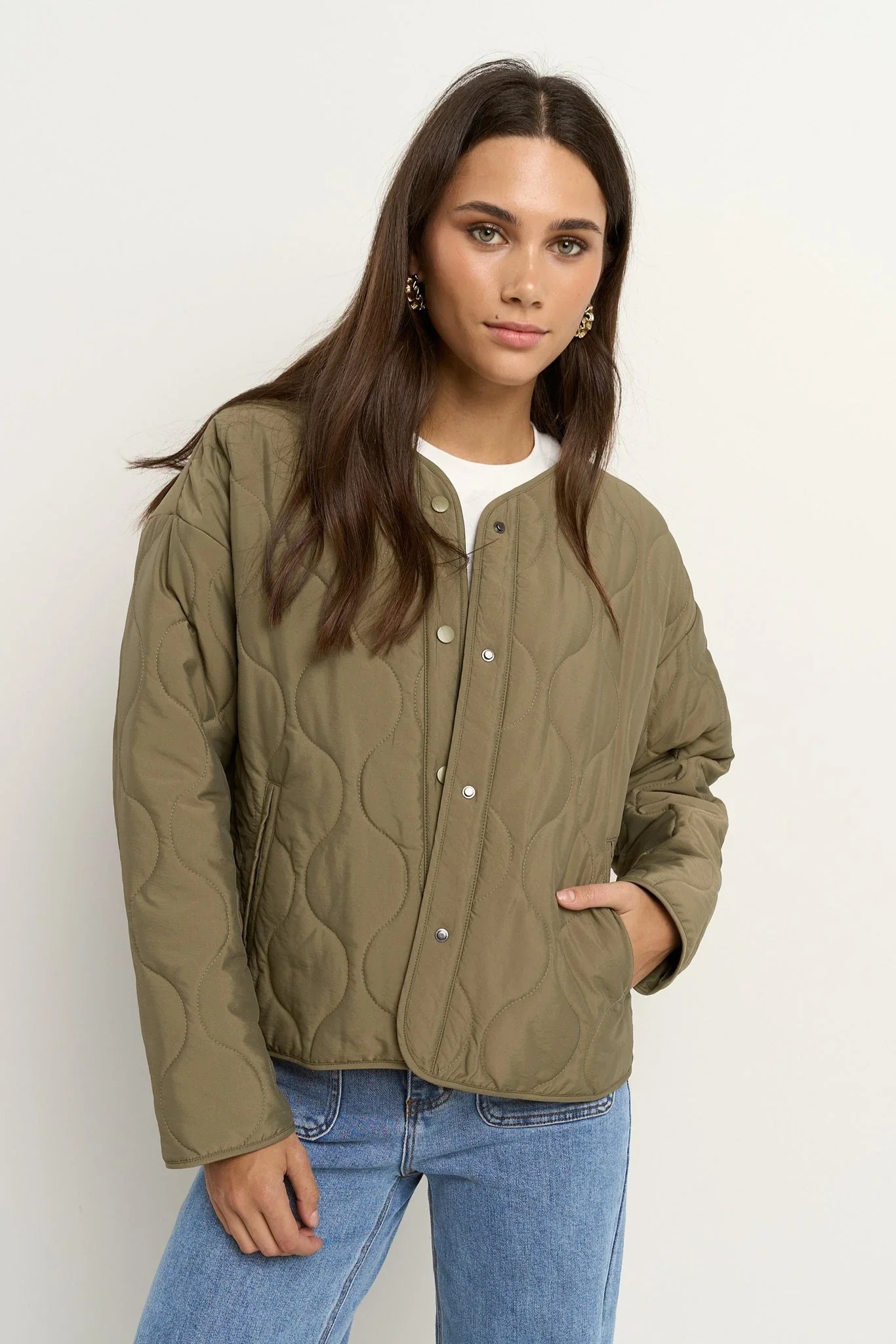 Stories Be Told Apex Collarless Puffer Jacket - Olive - Image 4