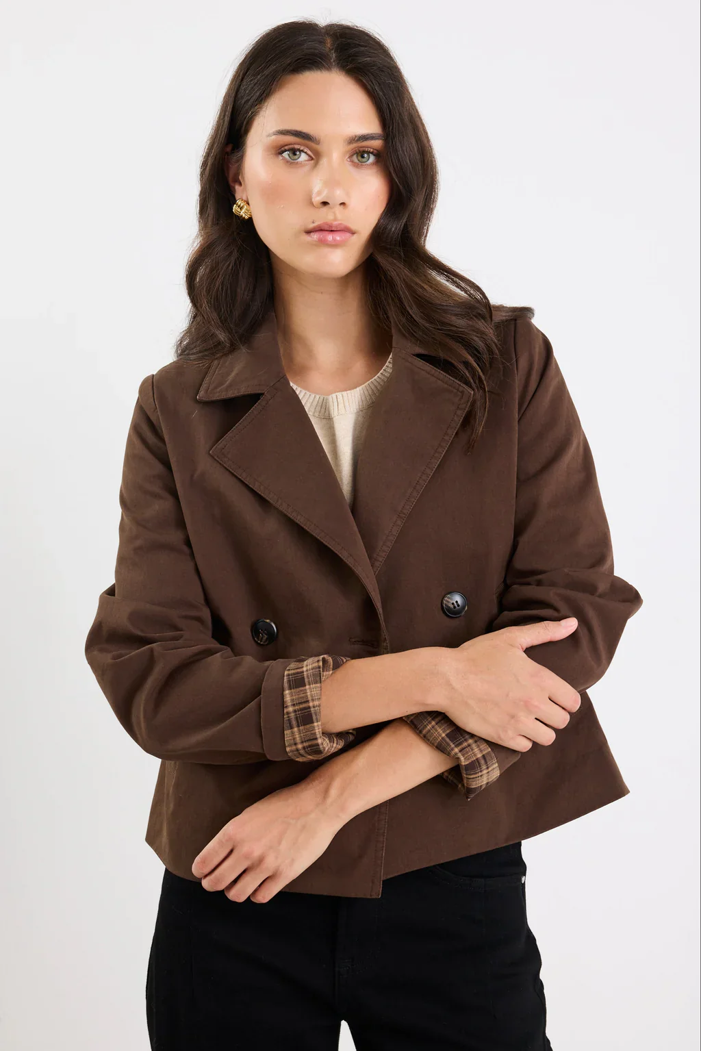 Stories Be Told Pathway Cropped Trench - Chocolate - Image 3